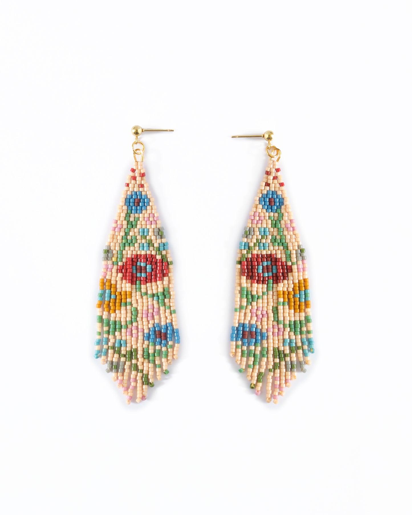 Beaded Handwoven Wildflower Fringe Earrings