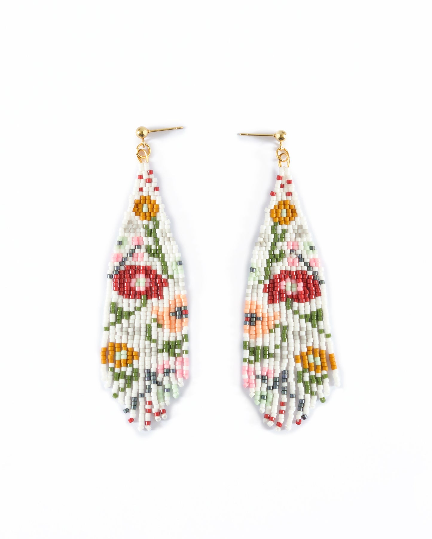 Beaded Handwoven Wildflower Fringe Earrings