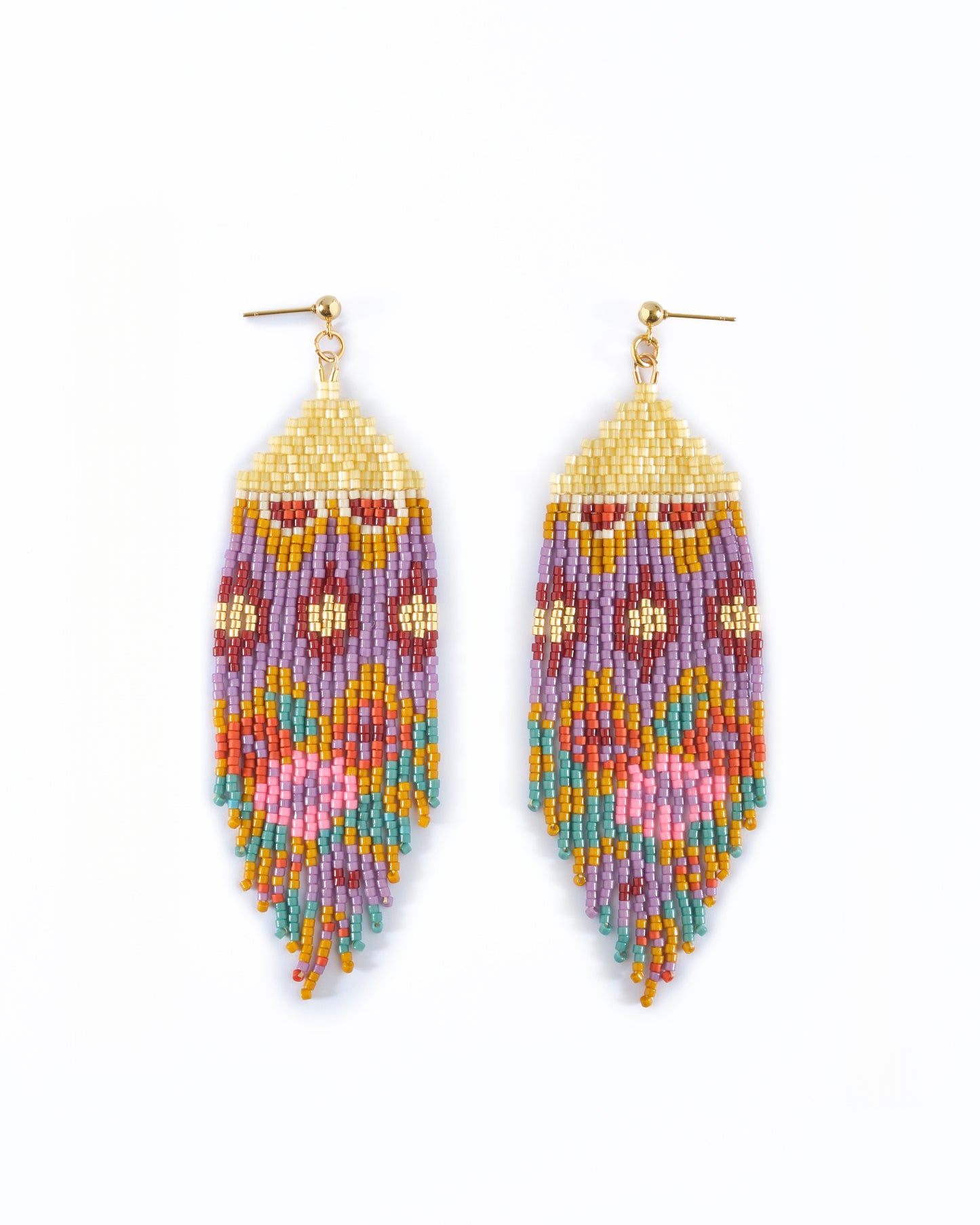 Beaded Handwoven Huipil Fringe Earrings