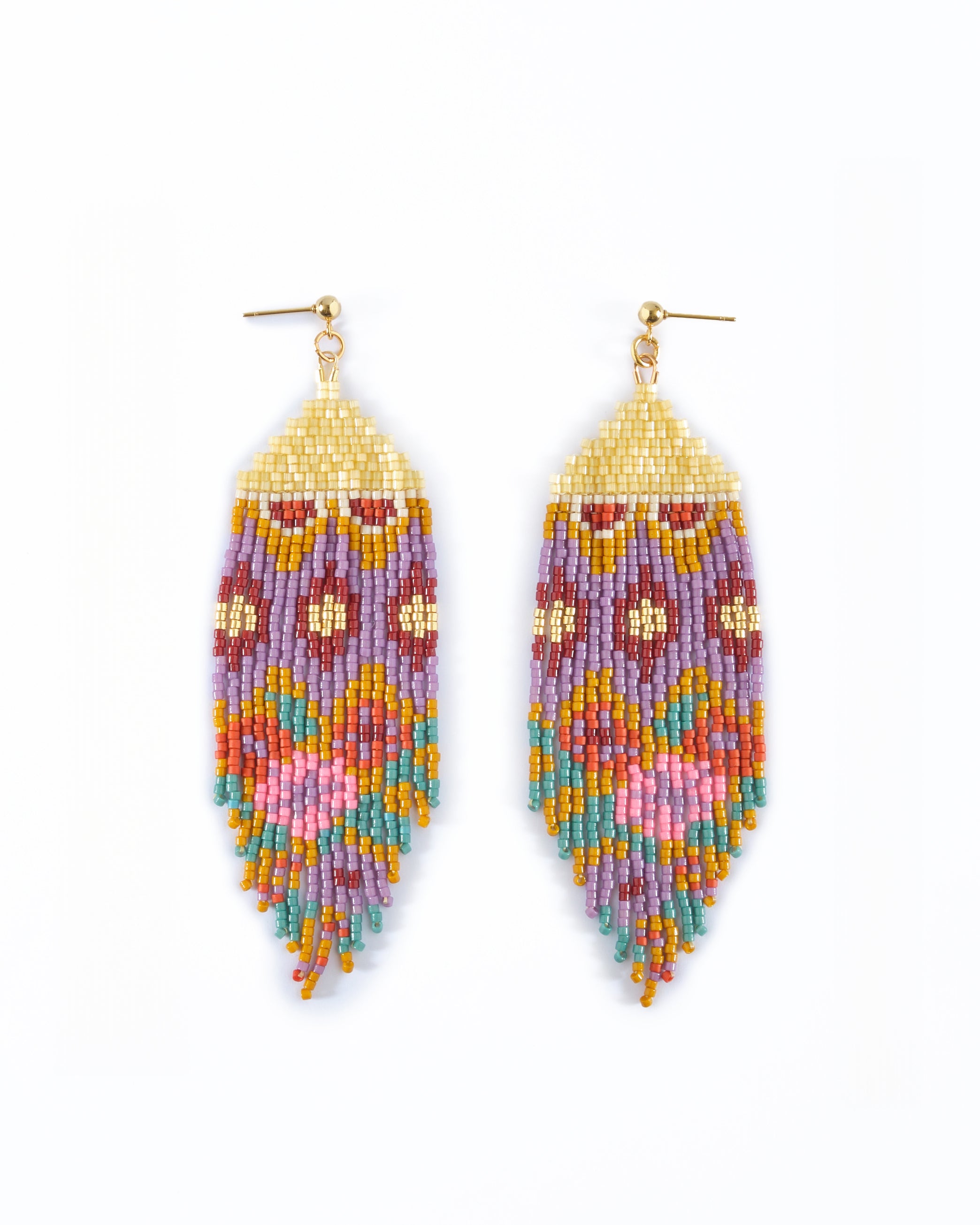 Beaded Handwoven Huipil Fringe Earrings - Warmed Earth