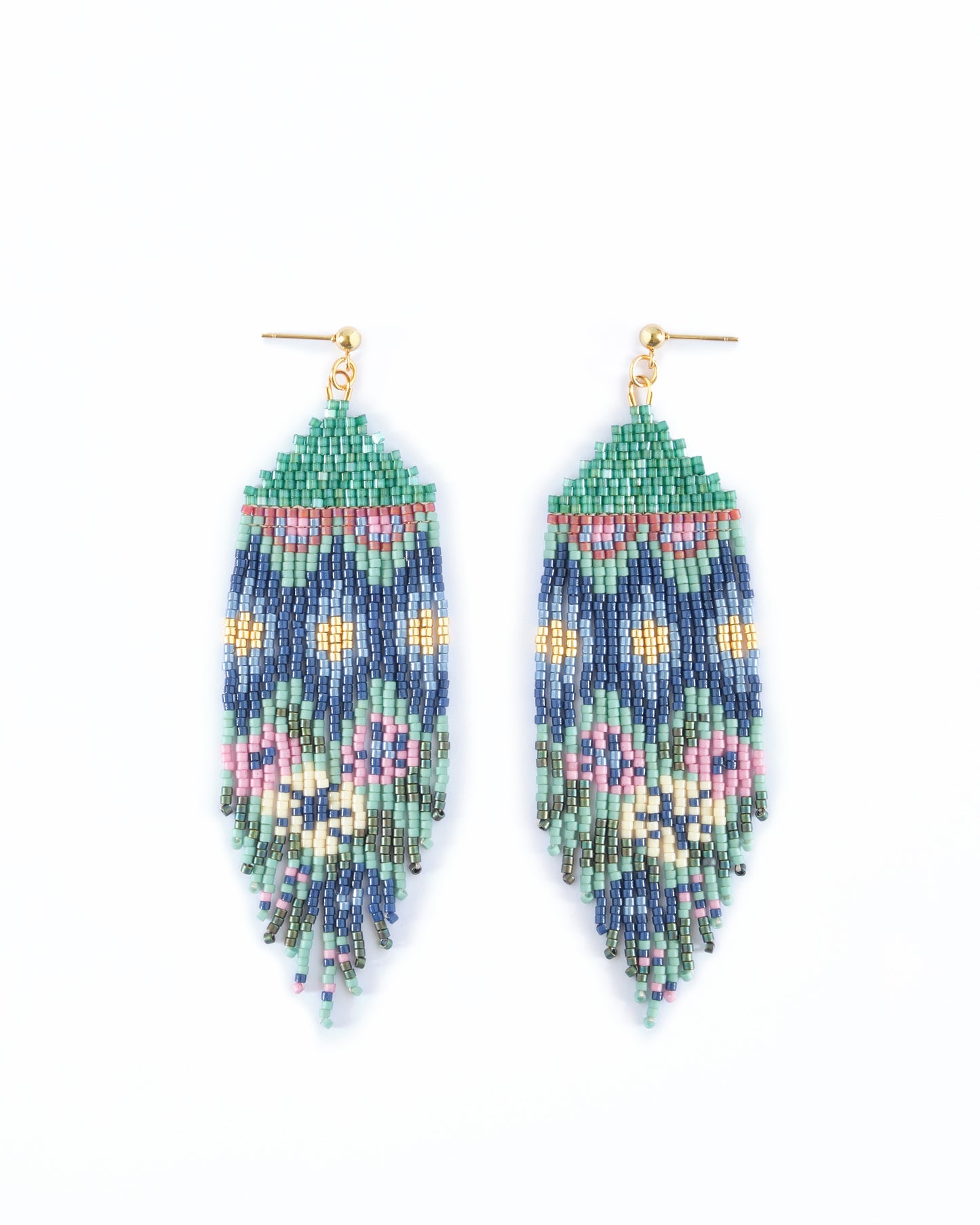 Beaded Handwoven Huipil Fringe Earrings