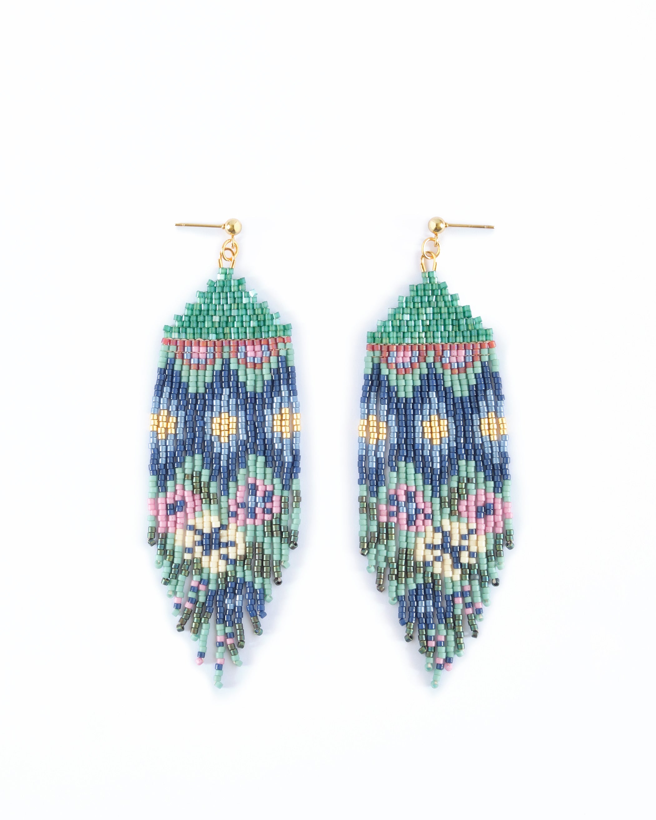 Beaded Handwoven Huipil Fringe Earrings - Galactic Dream