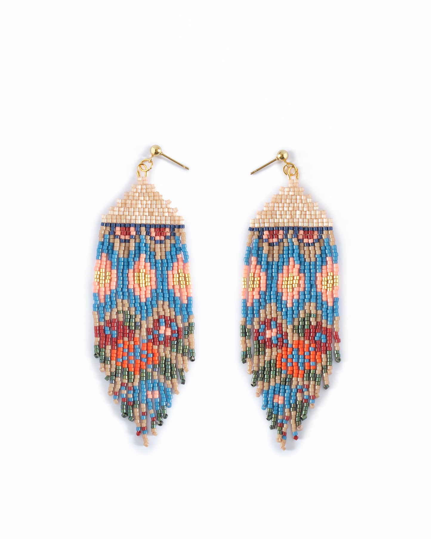 Beaded Handwoven Huipil Fringe Earrings