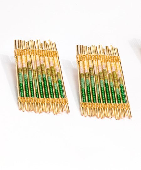 Handwoven Wire and Bead Ombre Rectangle Earrings