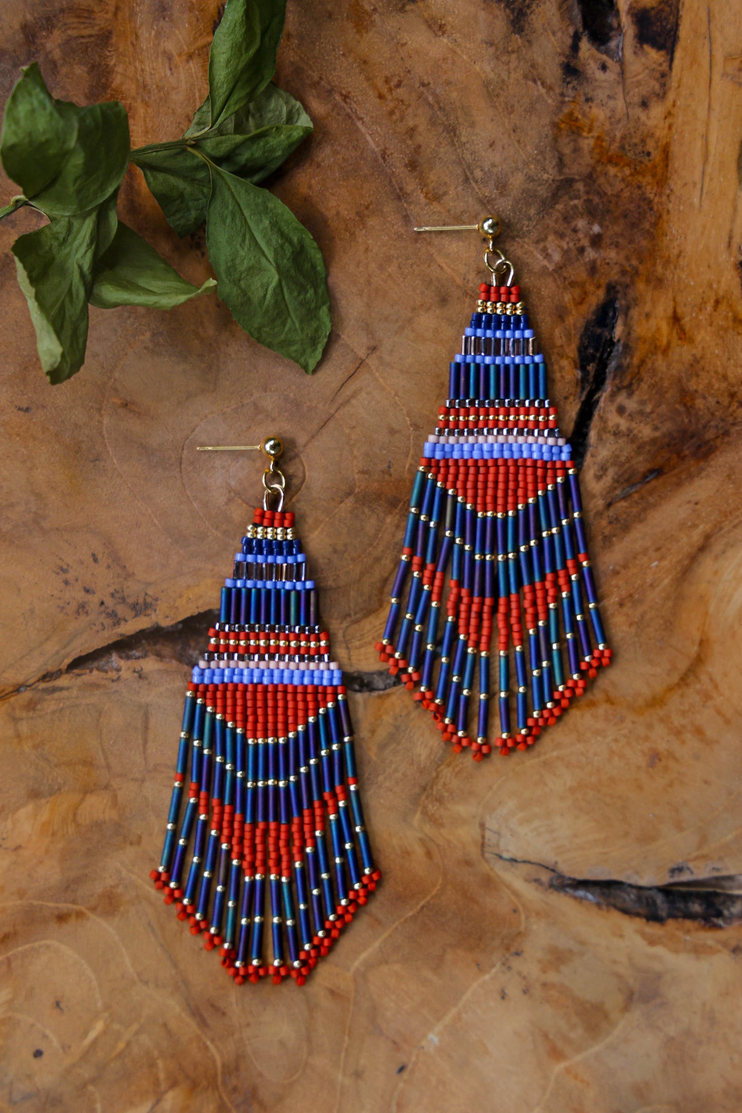 Handwoven Beaded Embellished Woodland Fringe Earrings