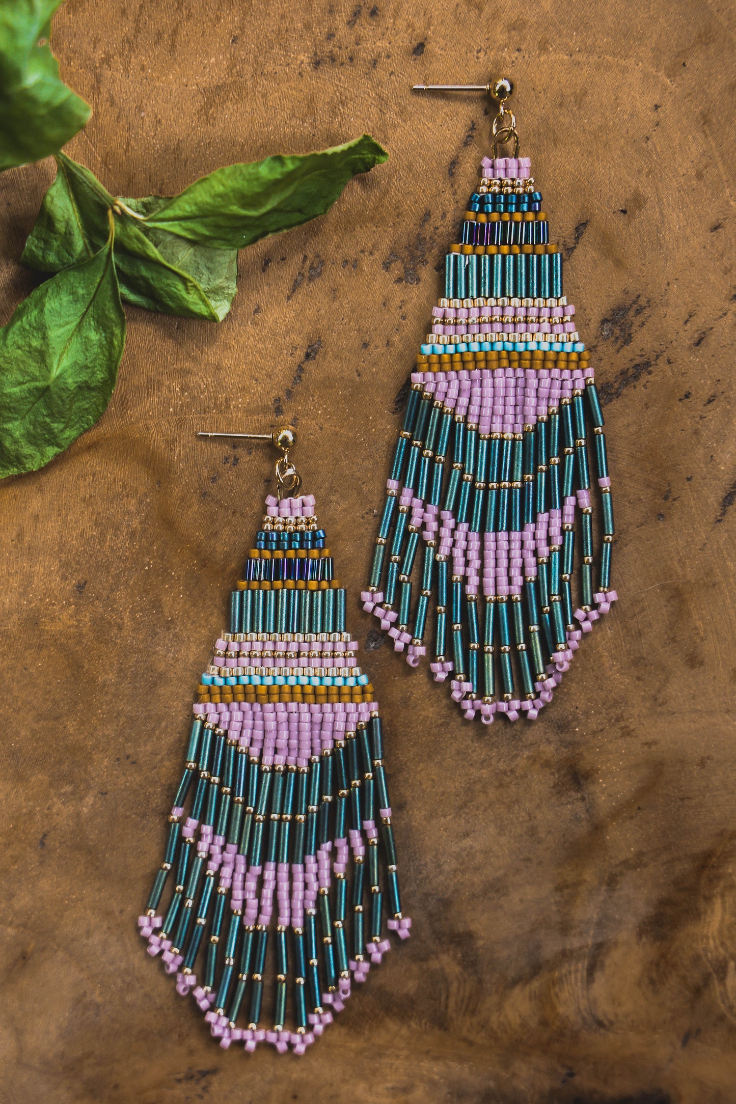 Handwoven Beaded Embellished Woodland Fringe Earrings