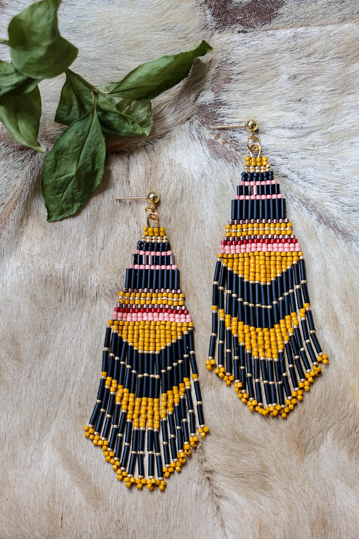 Handwoven Beaded Embellished Woodland Fringe Earrings