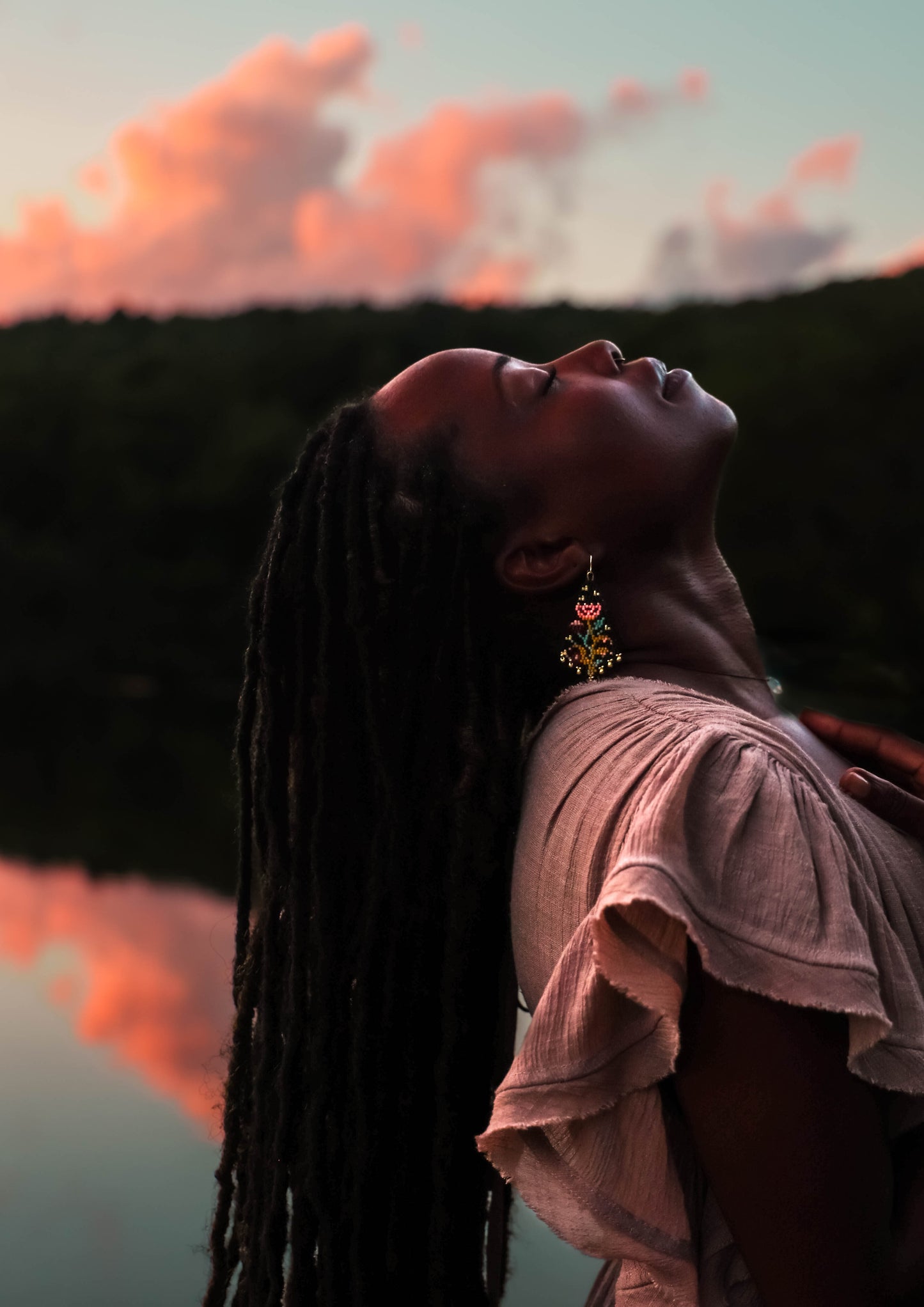 Handwoven Beaded Night Bloom Drop Earrings