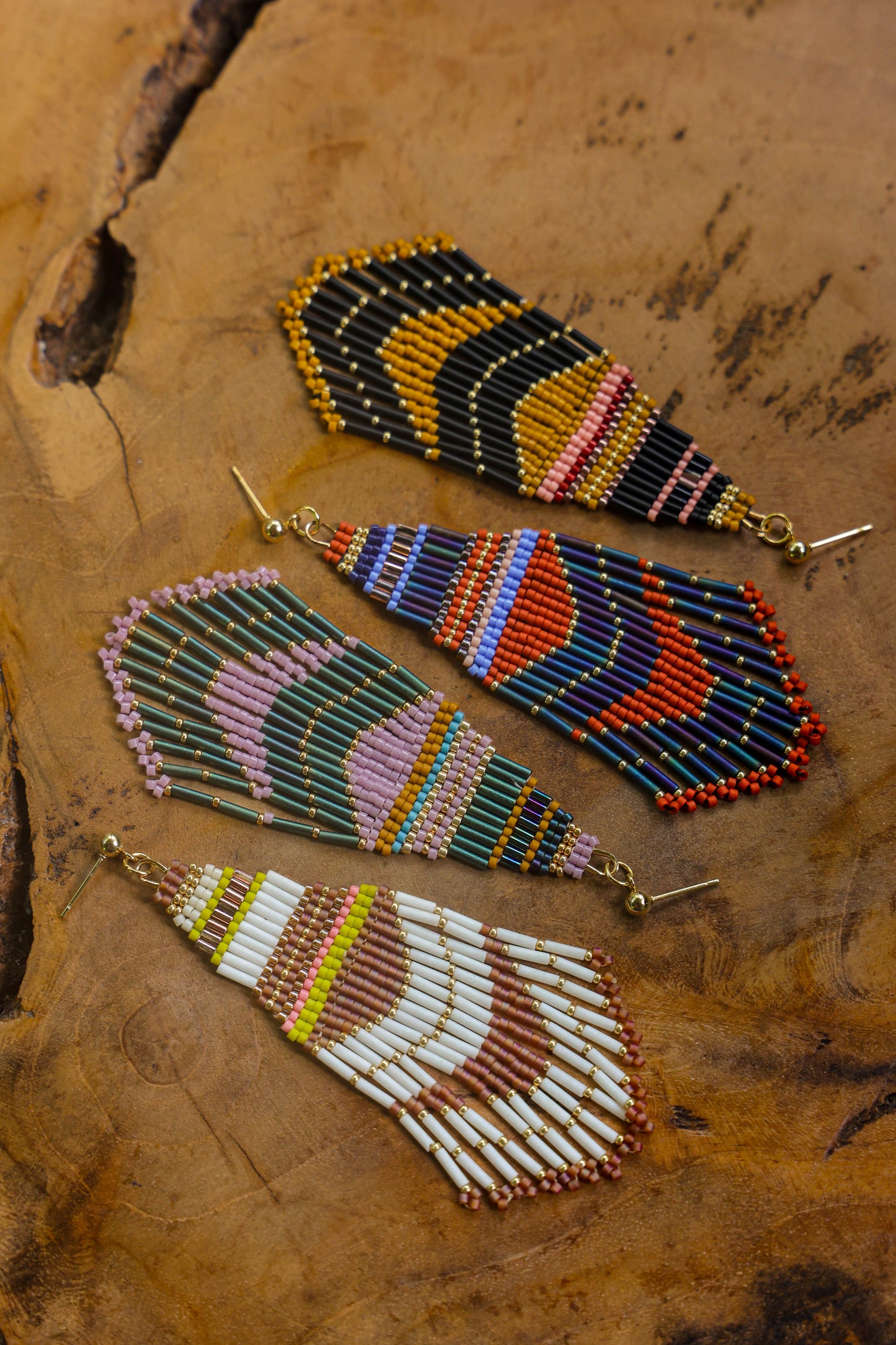 Handwoven Beaded Embellished Woodland Fringe Earrings