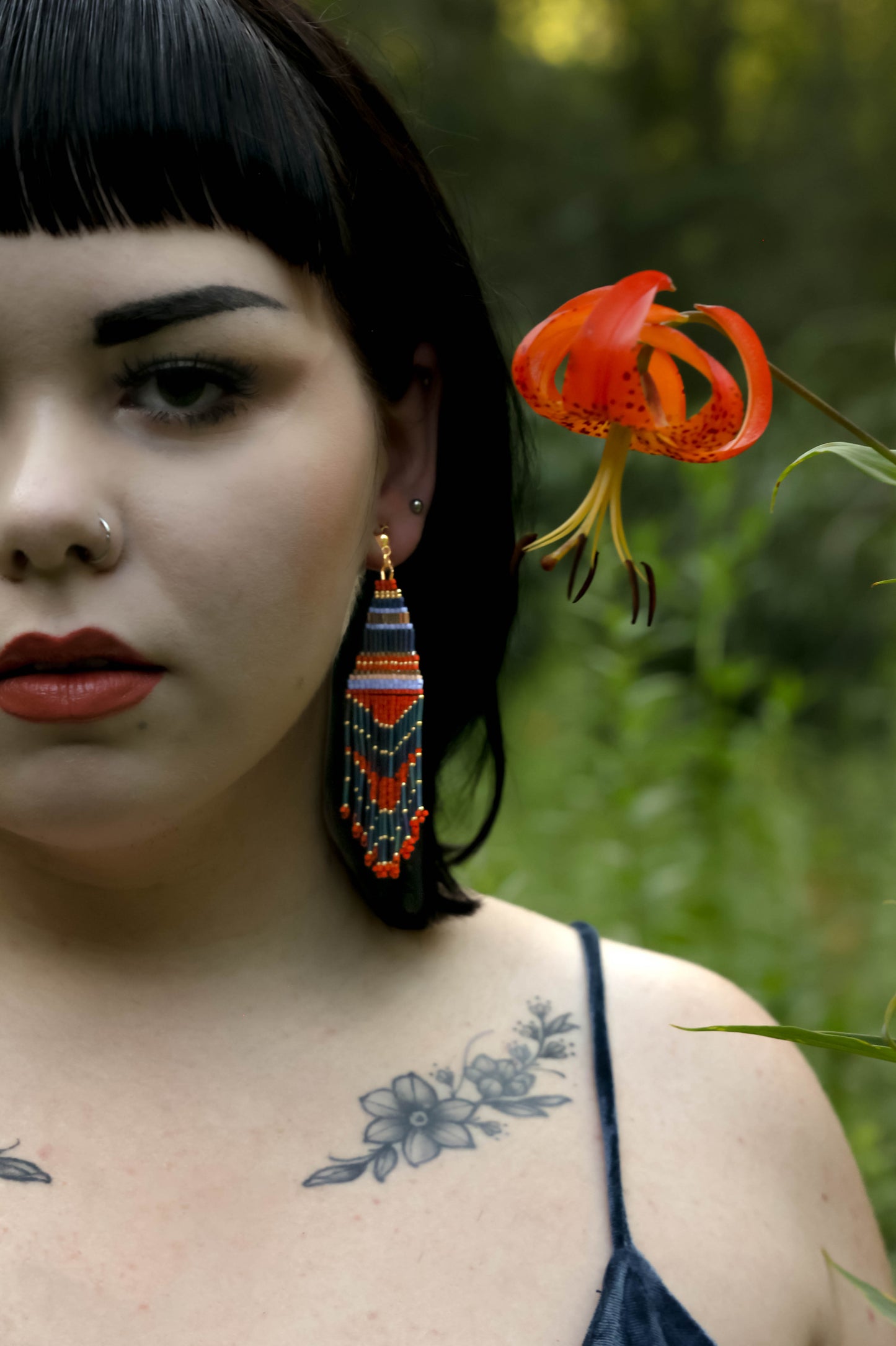 Handwoven Beaded Embellished Woodland Fringe Earrings