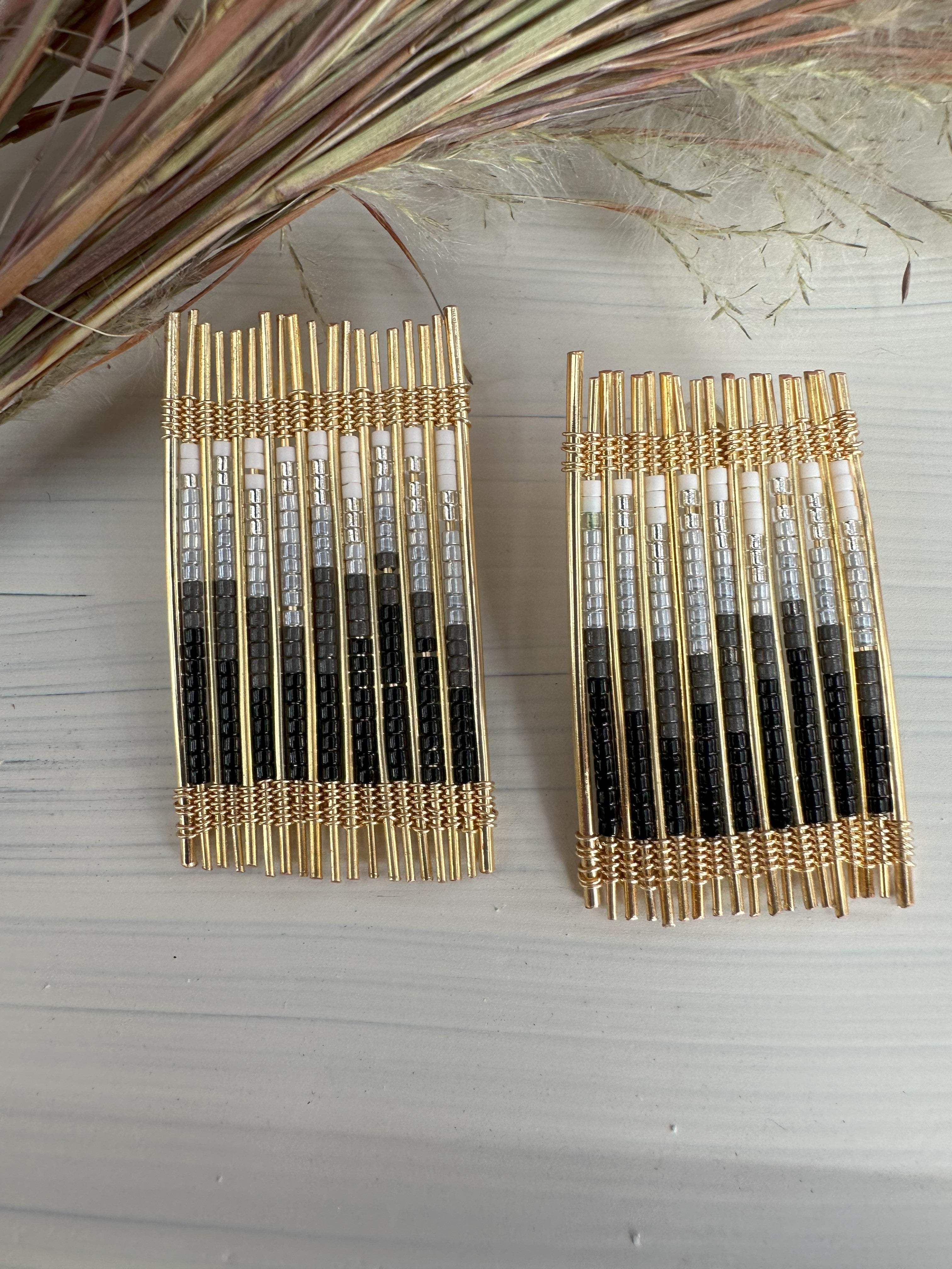 Handwoven Wire and Bead Ombre Rectangle Earrings