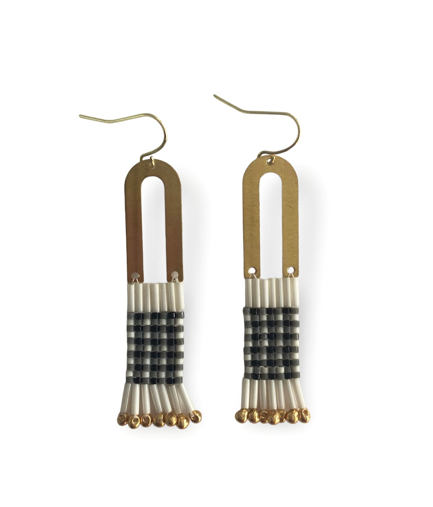 Beaded Handwoven Gingham Earrings