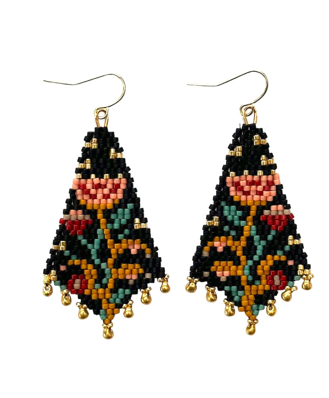 Handwoven Beaded Night Bloom Drop Earrings