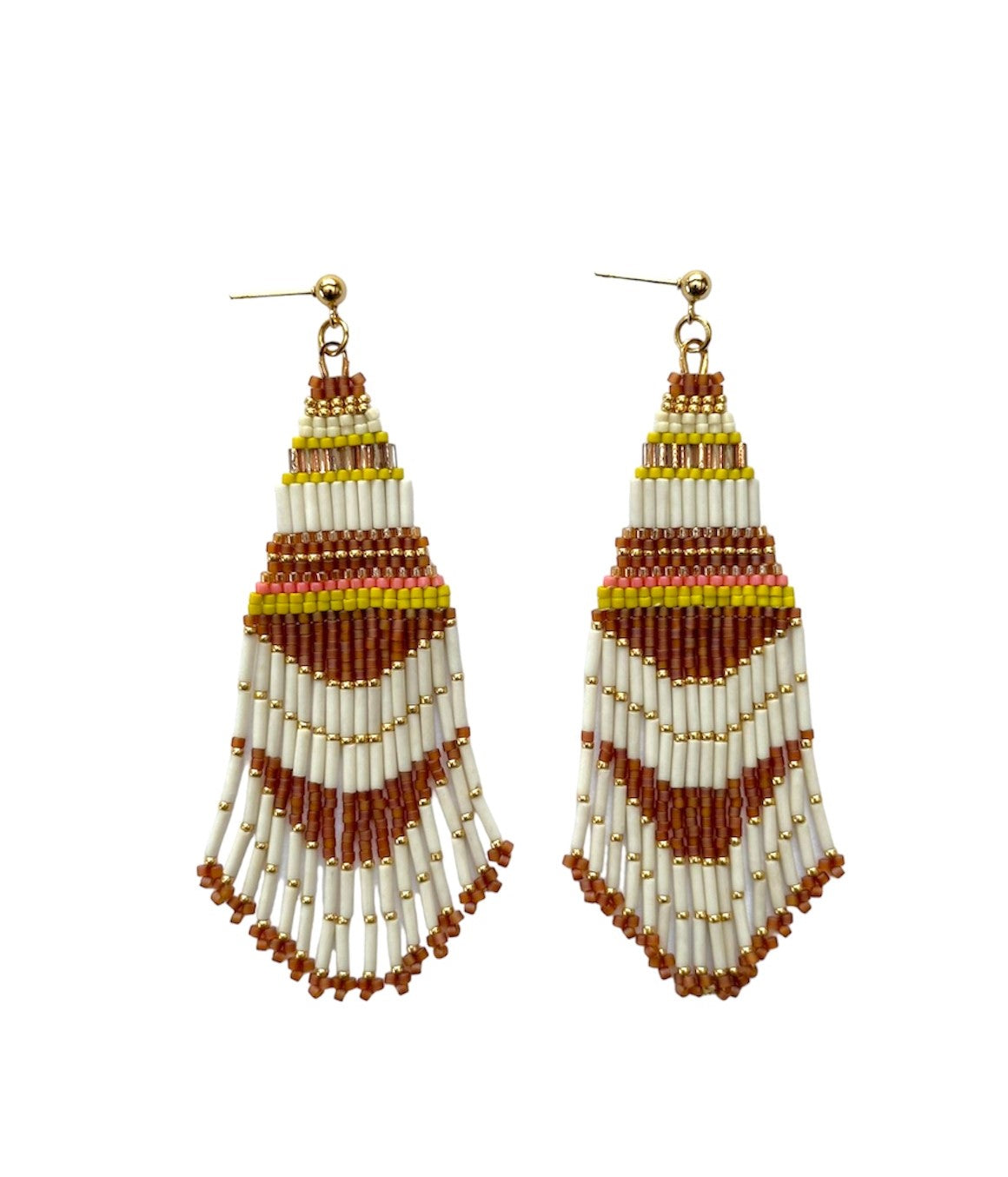 Handwoven Beaded Embellished Woodland Fringe Earrings