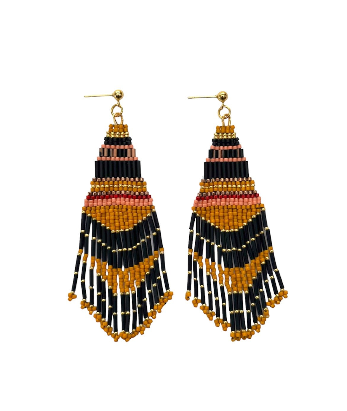 Handwoven Beaded Embellished Woodland Fringe Earrings