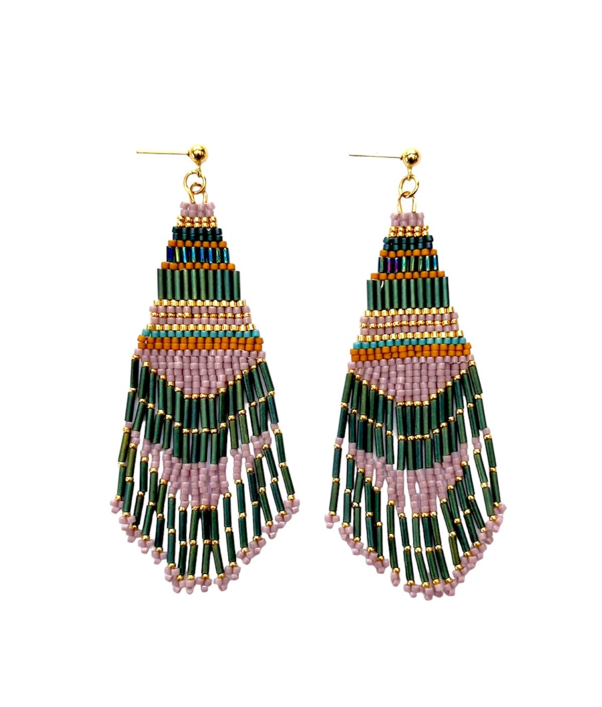 Handwoven Beaded Embellished Woodland Fringe Earrings