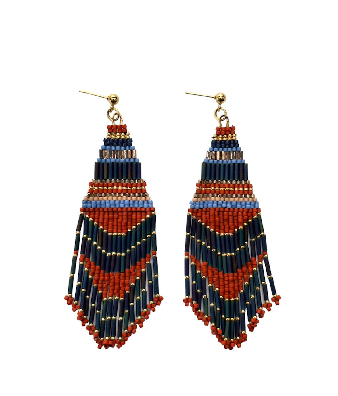 Handwoven Beaded Embellished Woodland Fringe Earrings