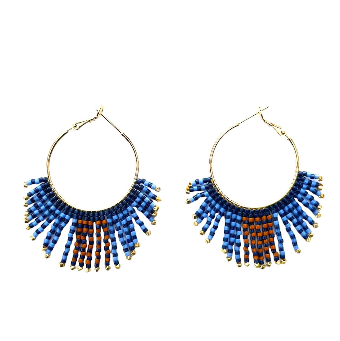 Handwoven Beaded Feathered Hoop Earrings