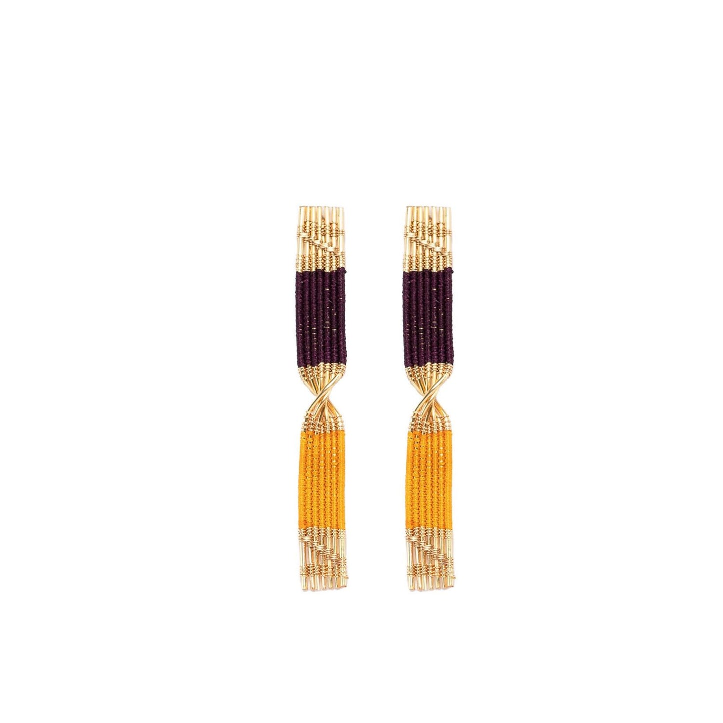 Handwoven Wire and Cord Twisted Rectangle Earrings