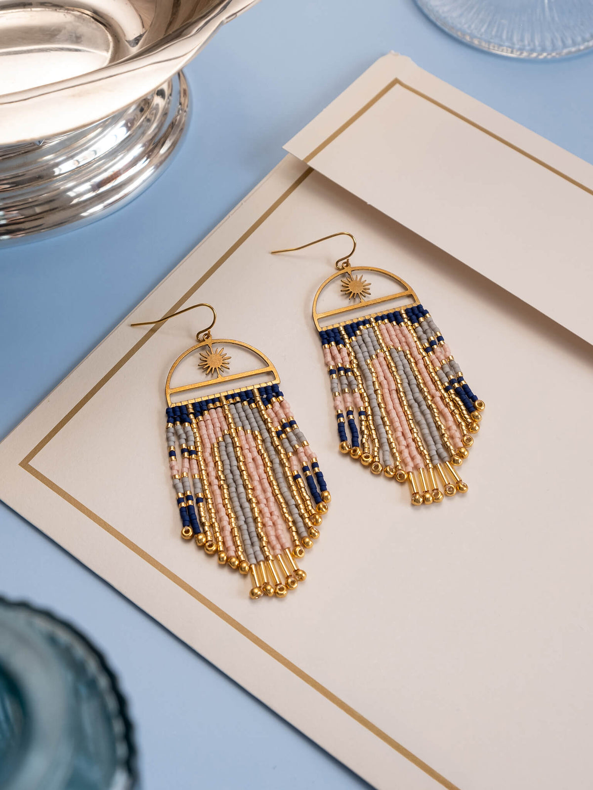 Arcadia Fringe Earrings (Blue/Pink)