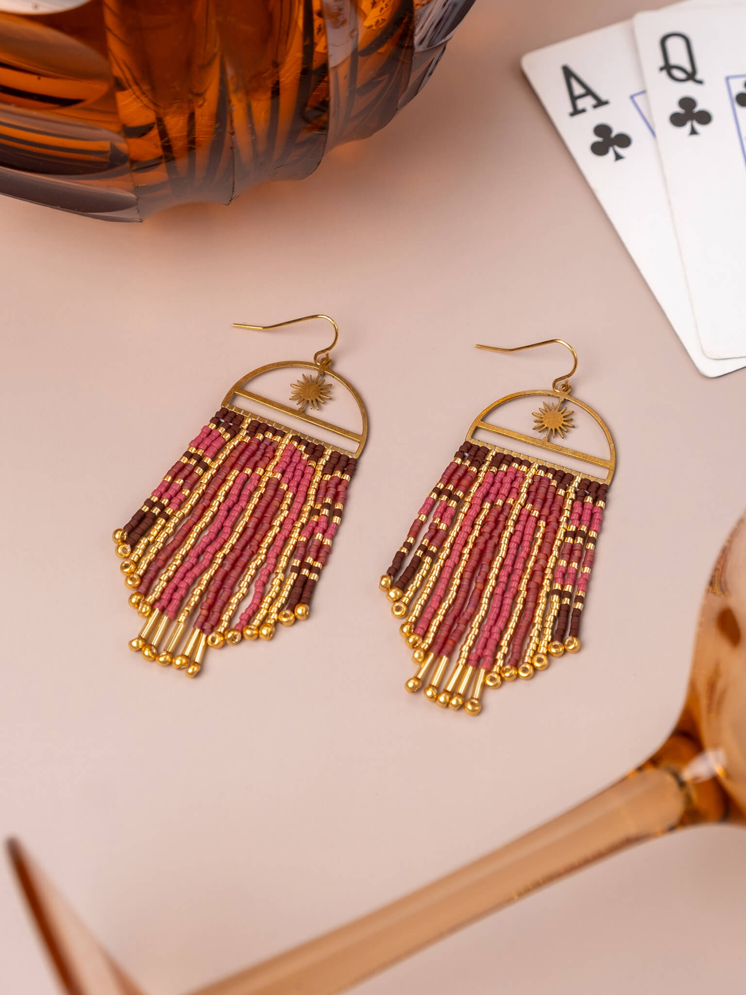 Arcadia Fringe Earrings (Cherry/Brown)