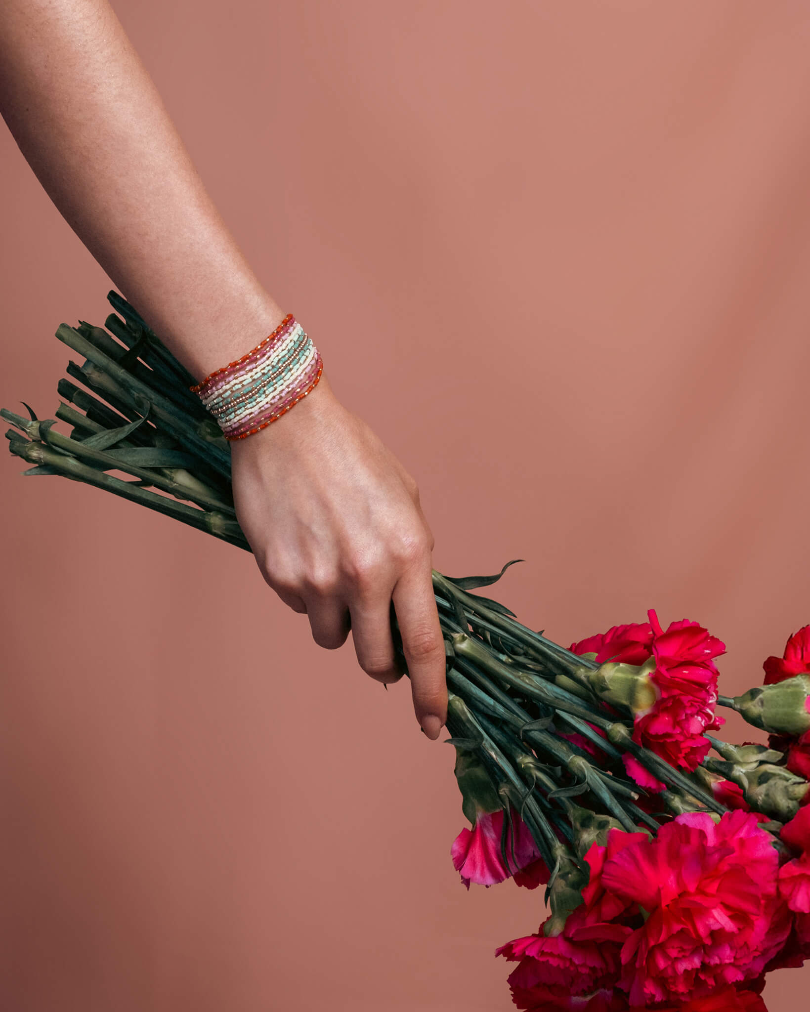 Beaded Handwoven Chudi Multistrand Bracelet (Rust)