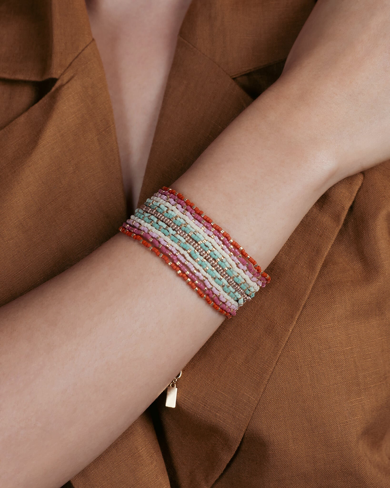 Beaded Handwoven Chudi Multistrand Bracelet (Rust)