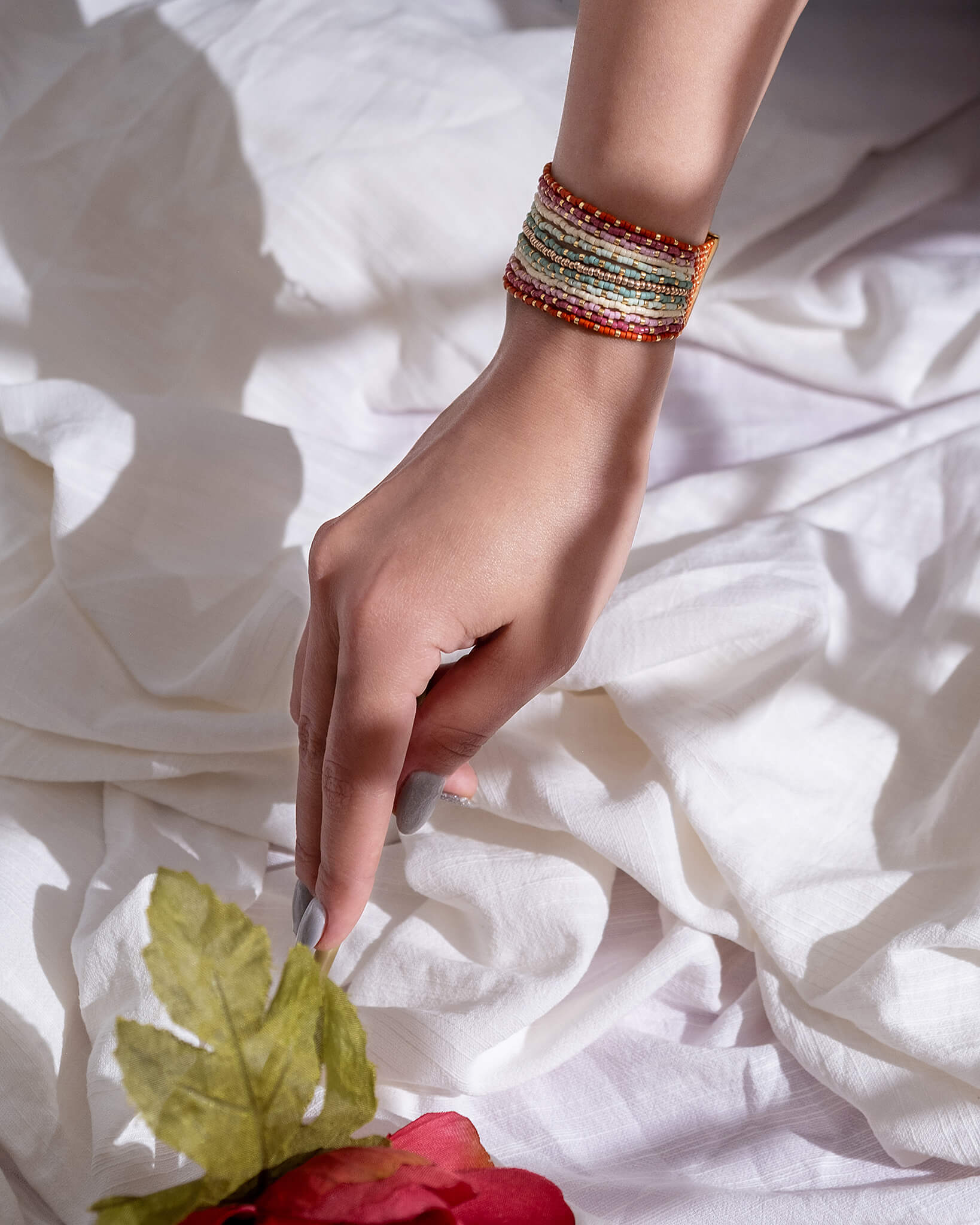 Beaded Handwoven Chudi Multistrand Bracelet (Rust)