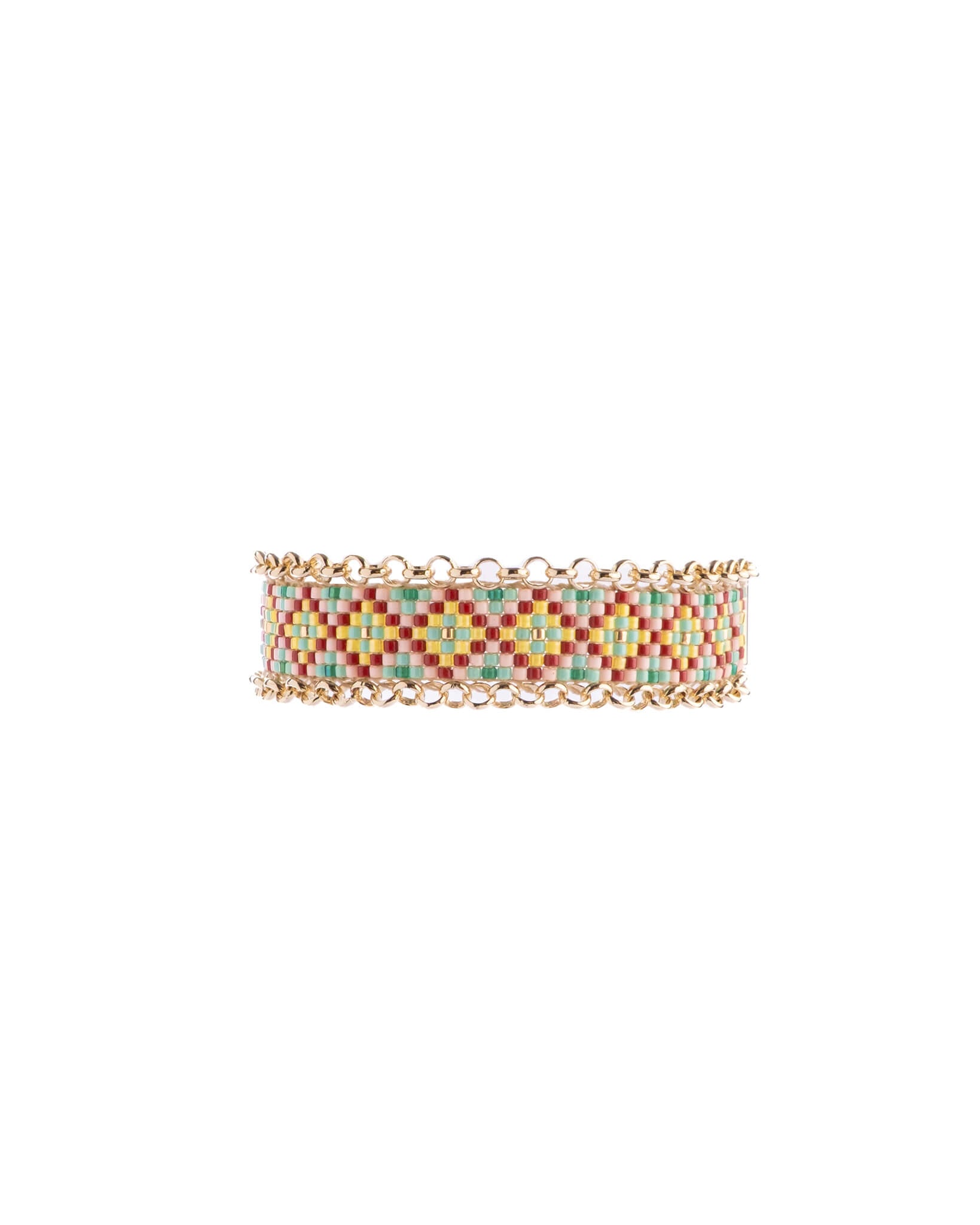 Beaded Handwoven Jali Miyuki and Chain Bracelet (Green)