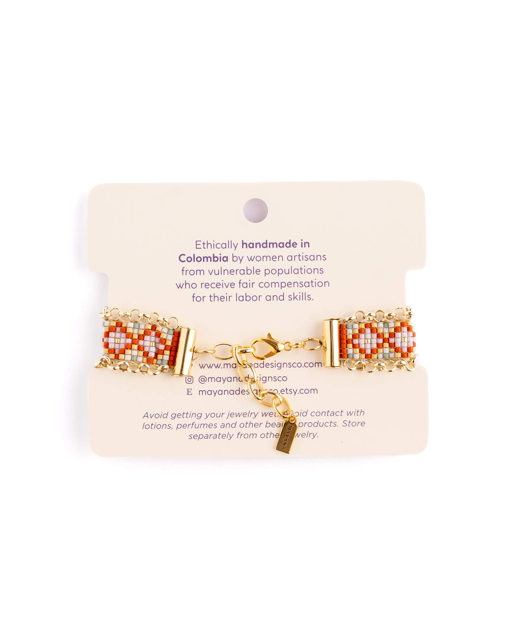 Beaded Handwoven Jali Miyuki and Chain Bracelet (Rust)