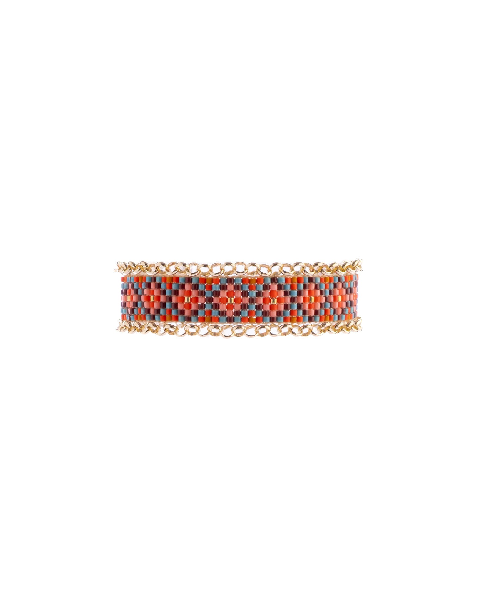 Beaded Handwoven Jali Miyuki and Chain Bracelet (Rust)