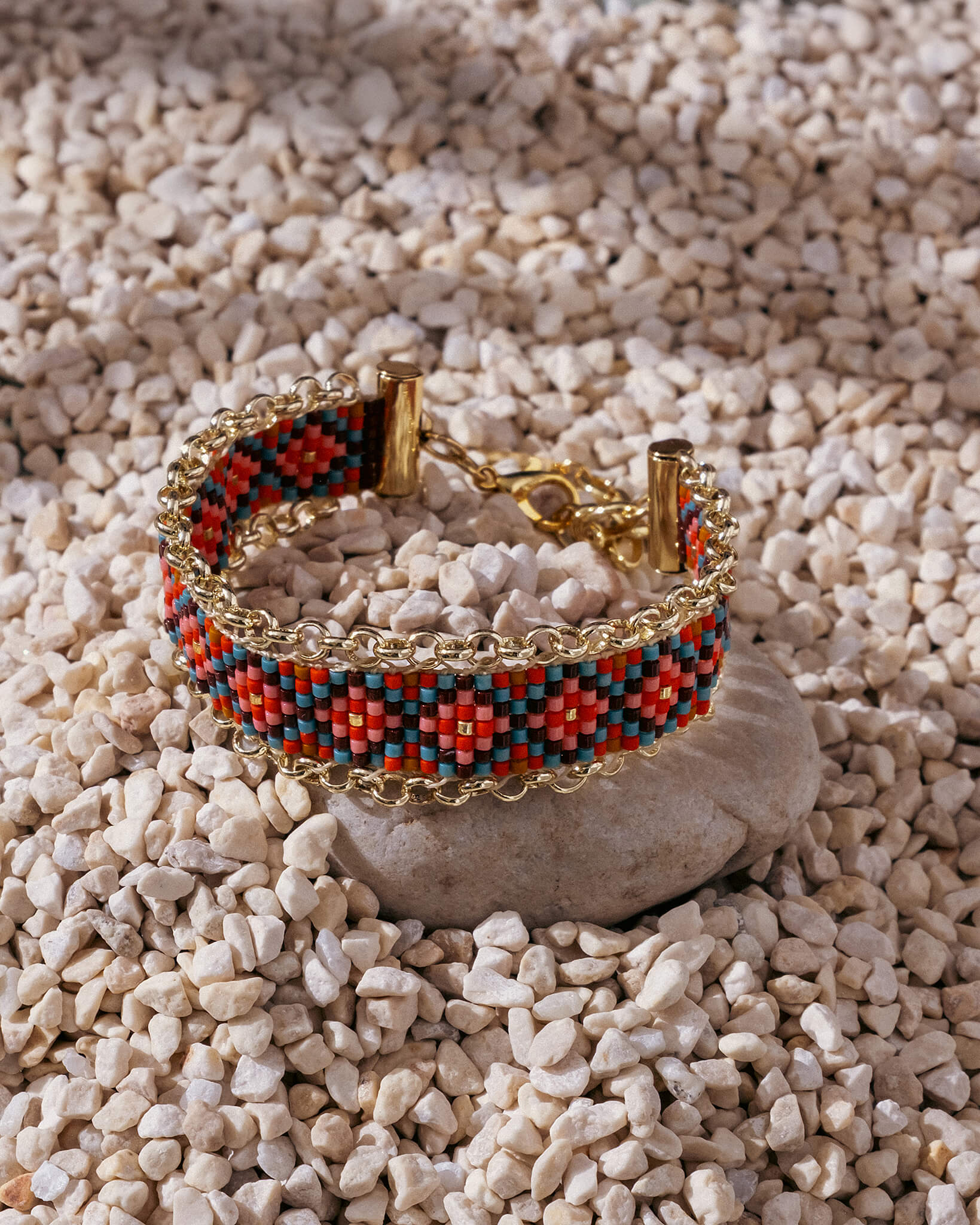 Beaded Handwoven Jali Miyuki and Chain Bracelet (Rust)
