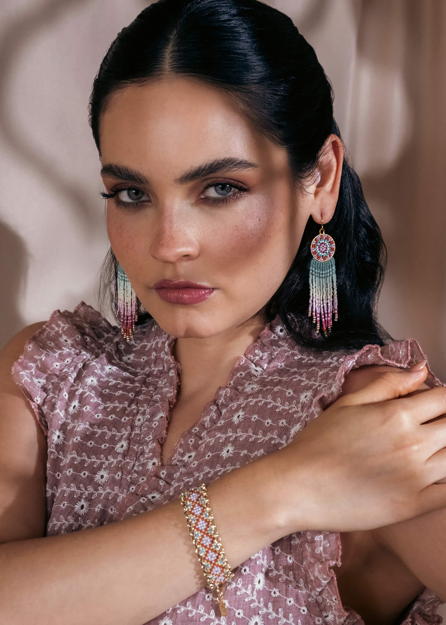 Beaded Handwoven Jali Miyuki and Chain Bracelet (Rust)