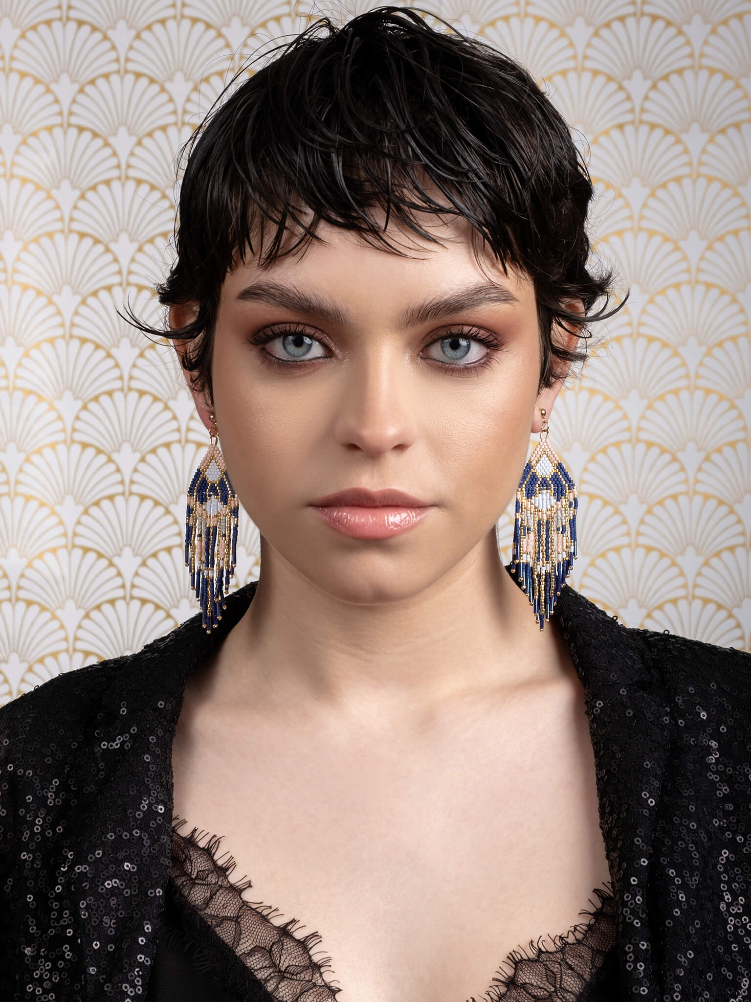 Manhattan Fringe Earrings (Blue/Pink)