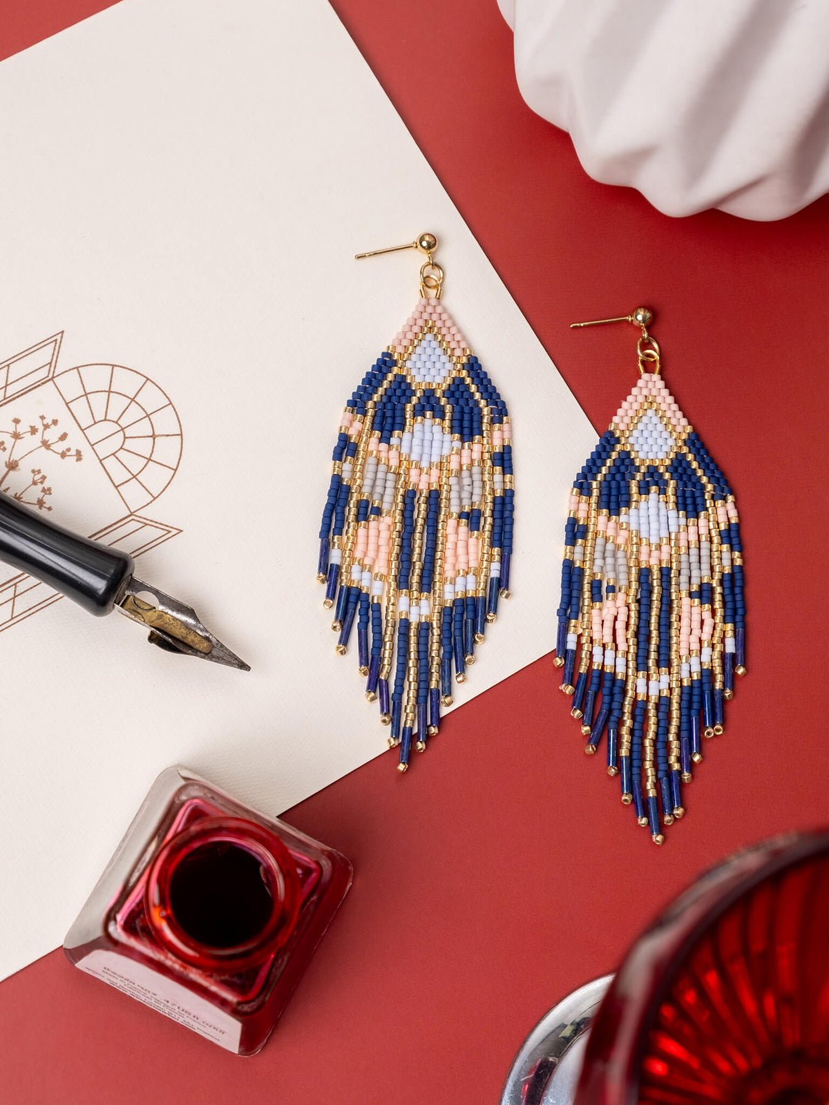 Manhattan Fringe Earrings (Blue/Pink)