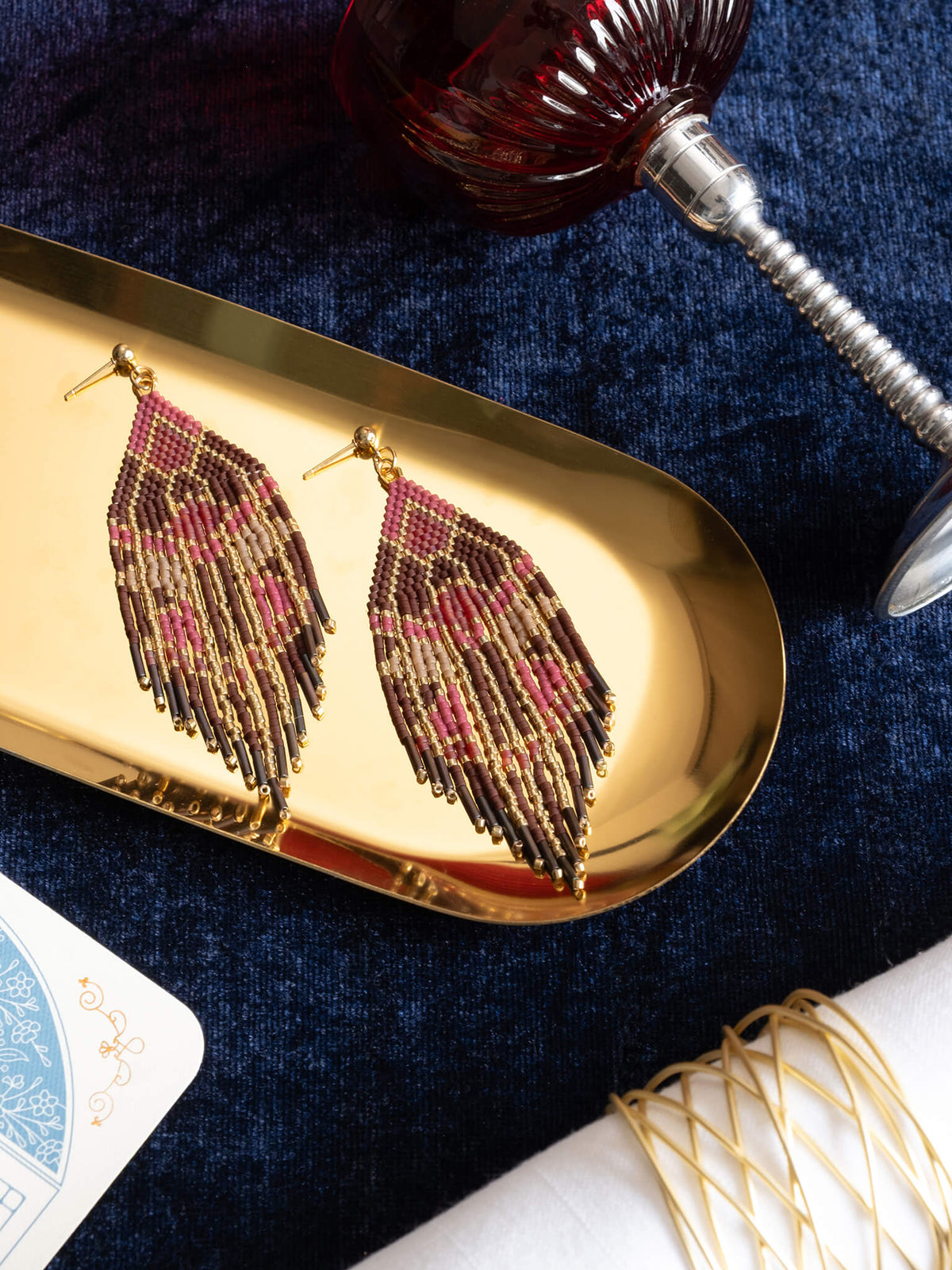 Manhattan Fringe Earrings (Cherry/Brown)