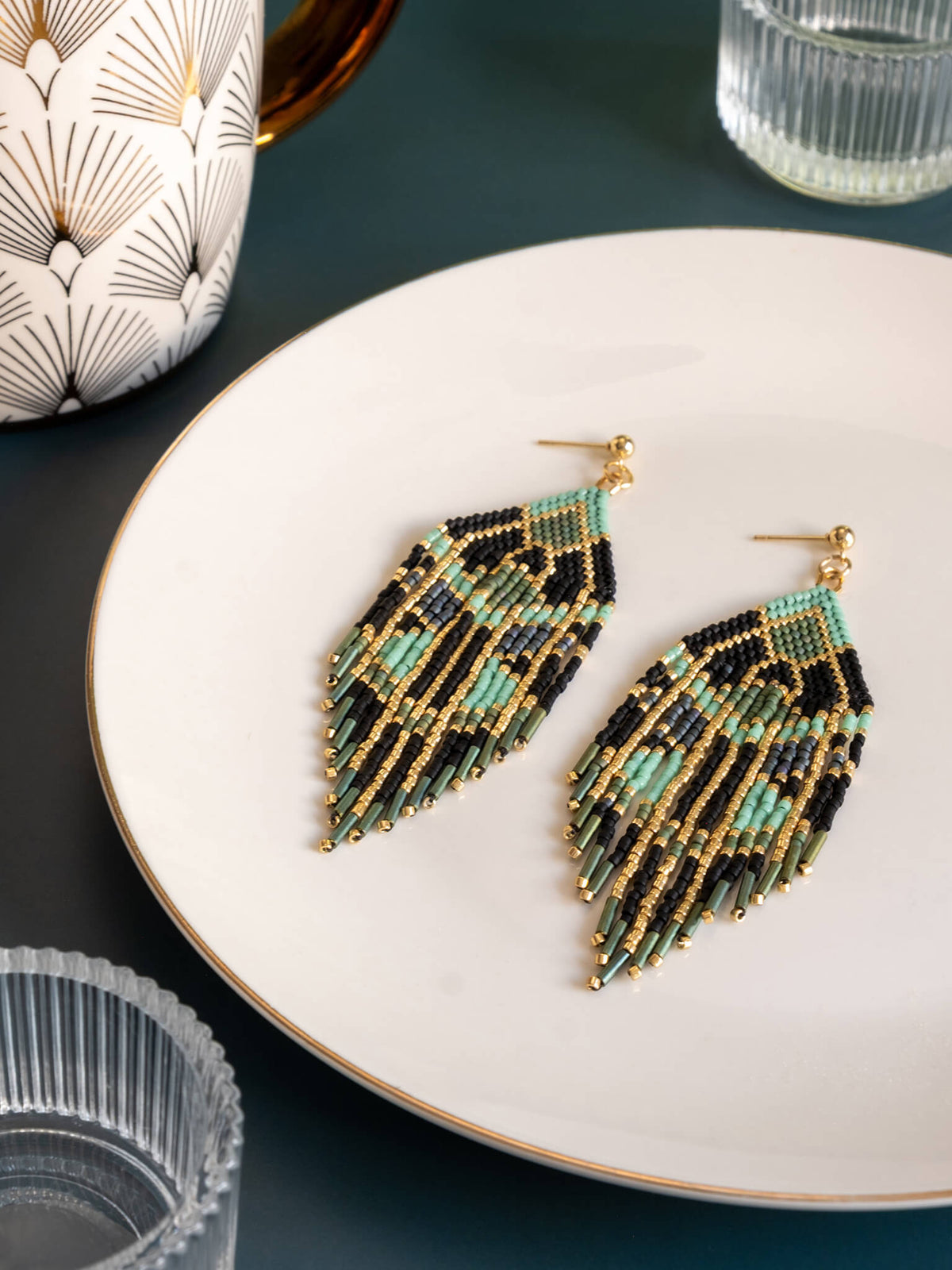 Manhattan Fringe Earrings (Green/Black)