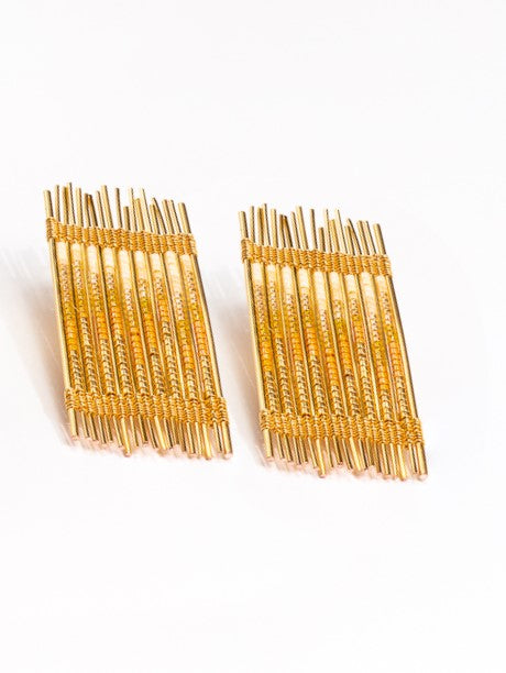 Handwoven Wire and Bead Ombre Rectangle Earrings