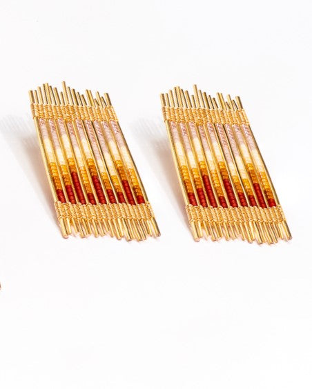 Handwoven Wire and Bead Ombre Rectangle Earrings