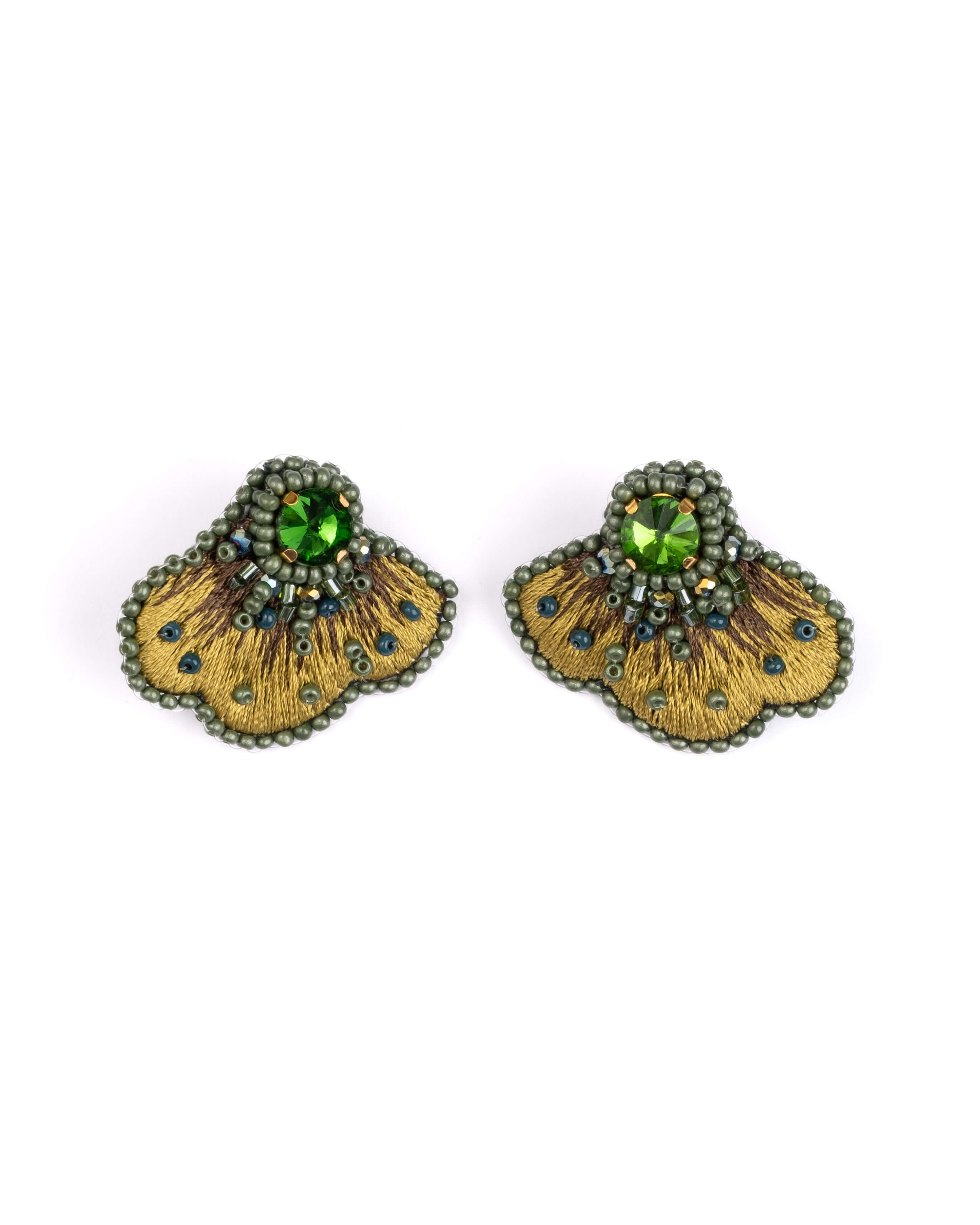 Scallop Stud Earrings (Green)