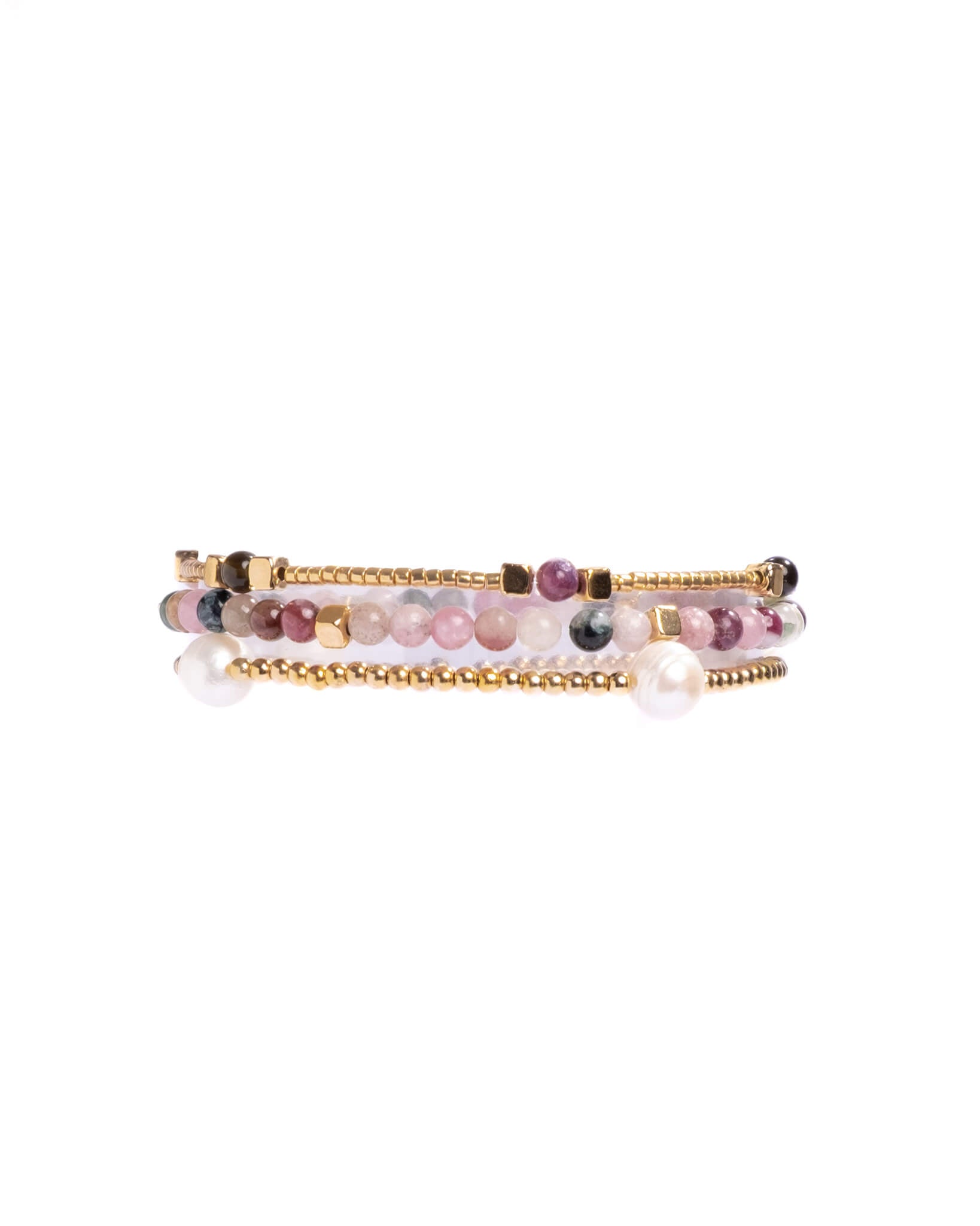 Set of two beaded bracelets on a white background