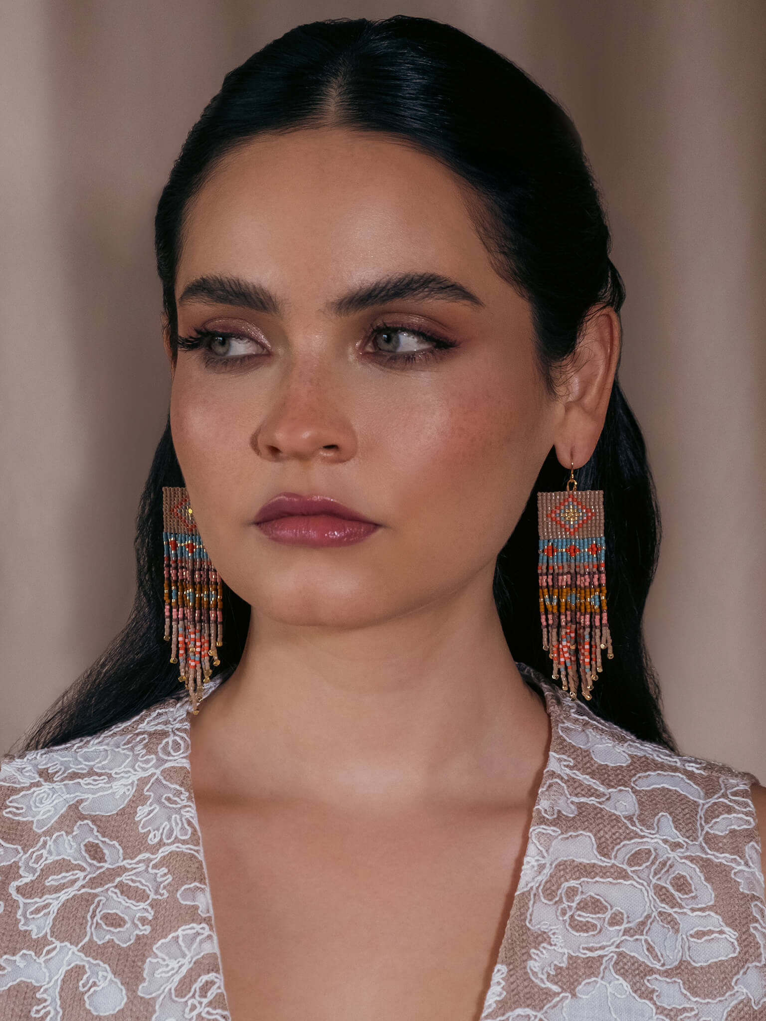 Beaded Handwoven Shisha Fringe Earrings (Pink)