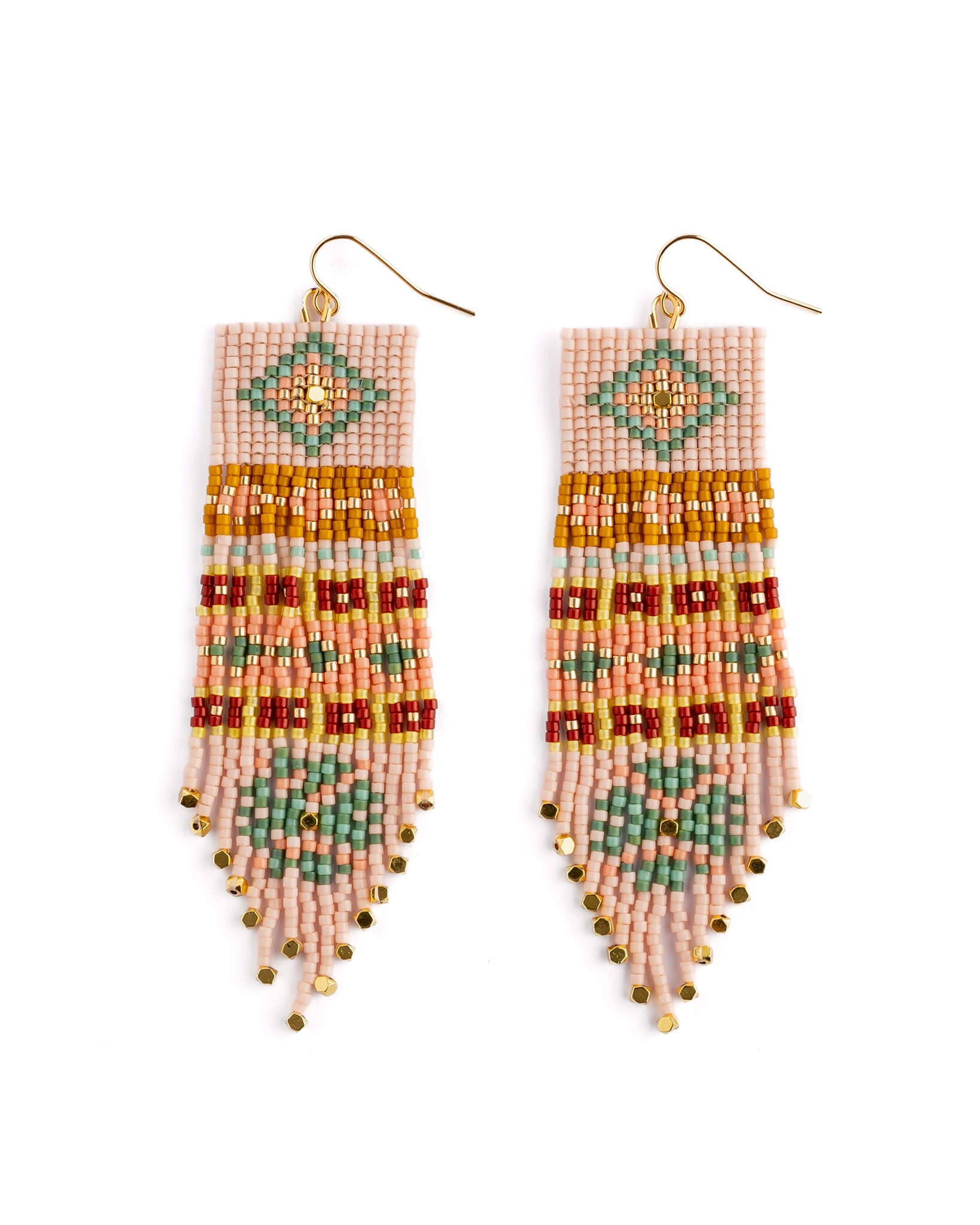 Beaded Handwoven Shisha Fringe Earrings (Pink)