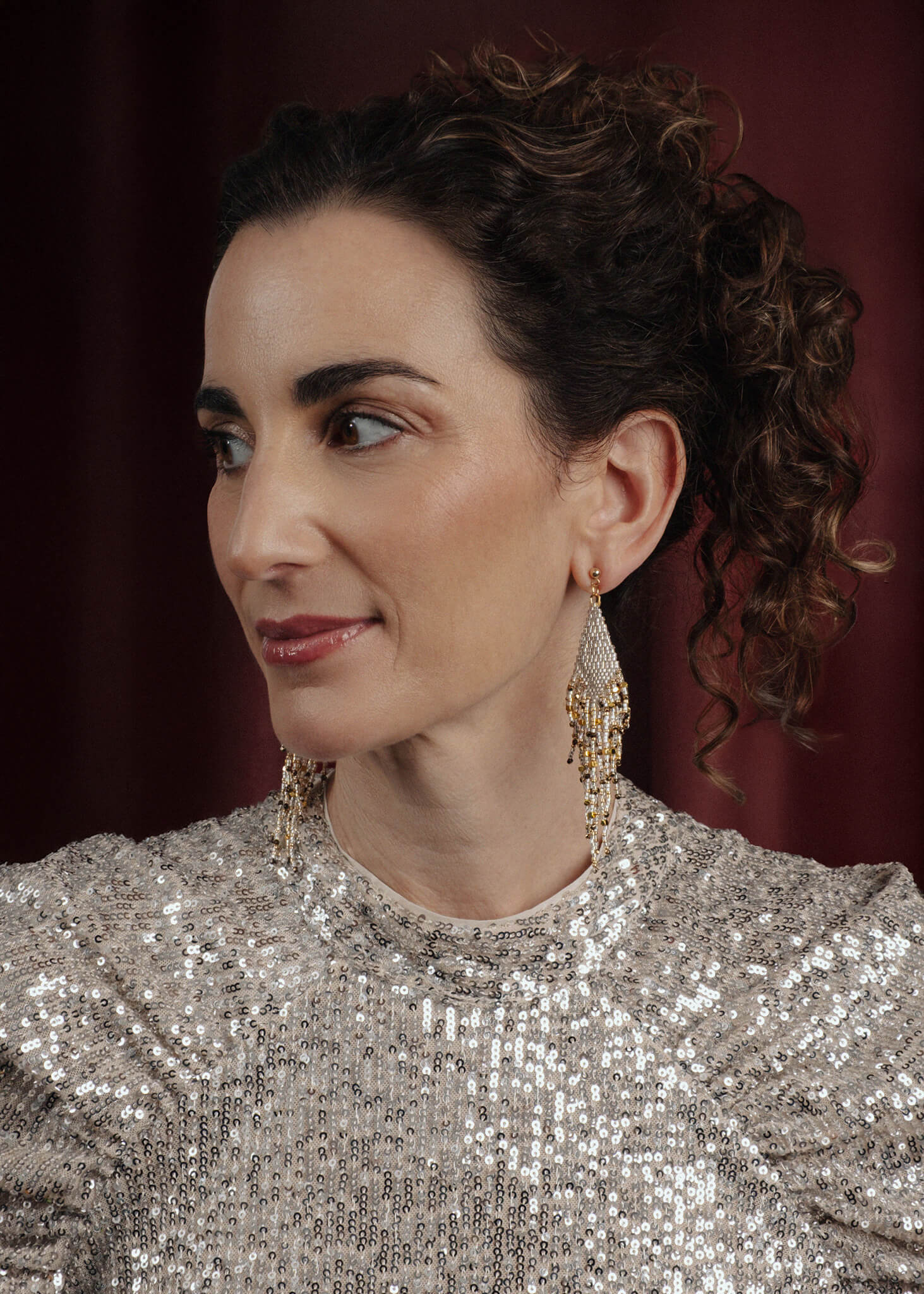 Beaded Handwoven Starlight Fringe Earrings - Gold