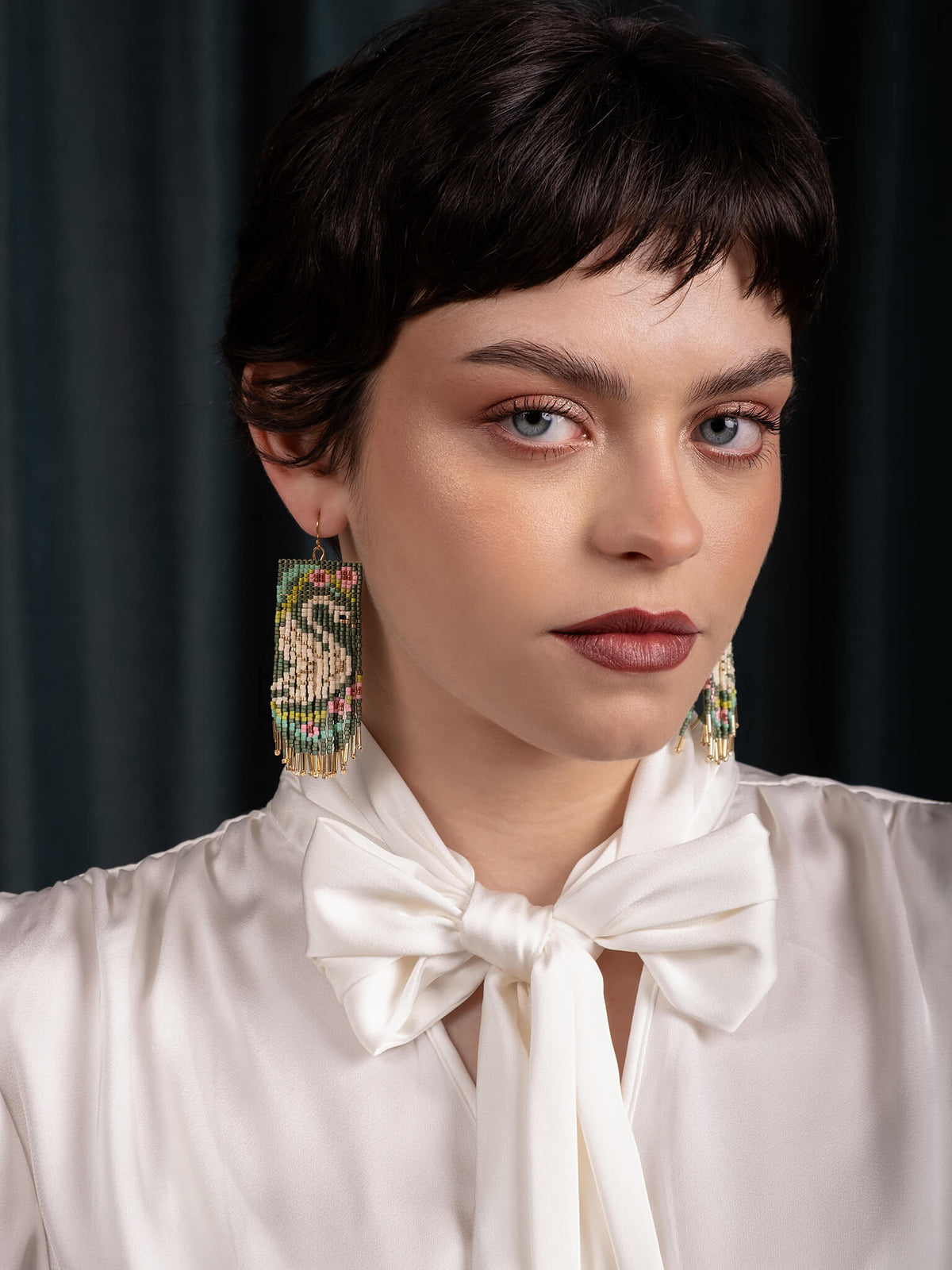 Swan Fringe Earrings (Blue)