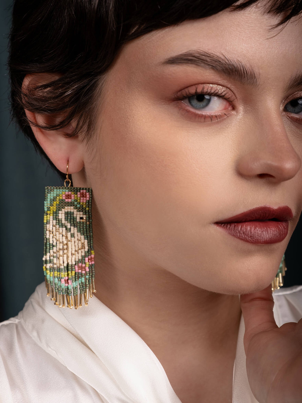 Swan Fringe Earrings (Blue)
