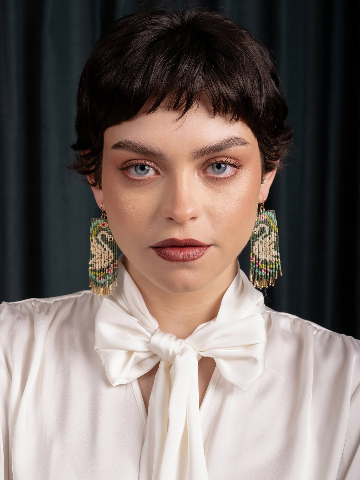 Swan Fringe Earrings (Blue)