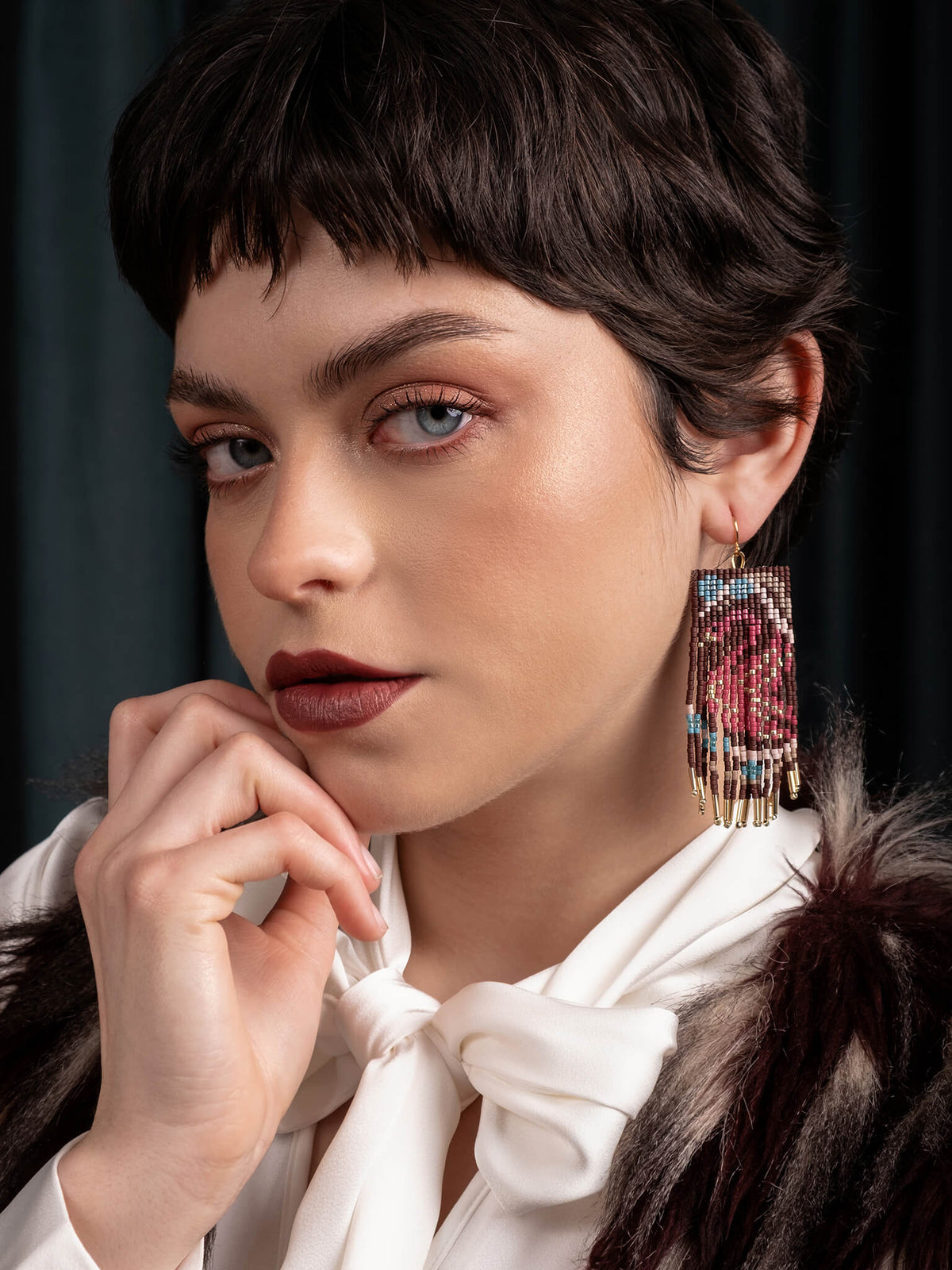 Swan Fringe Earrings (Brown)
