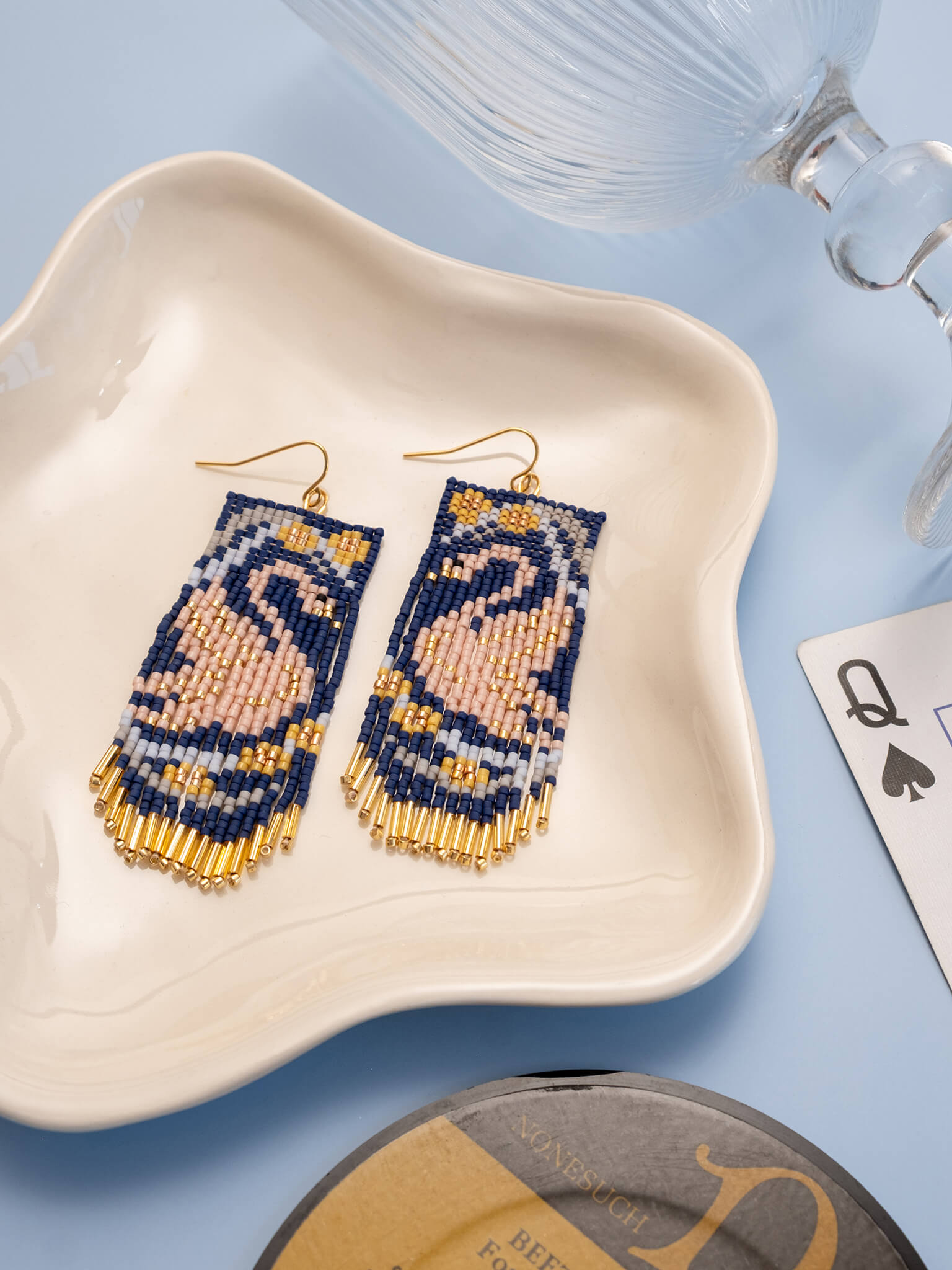Swan Fringe Earrings (Blue)