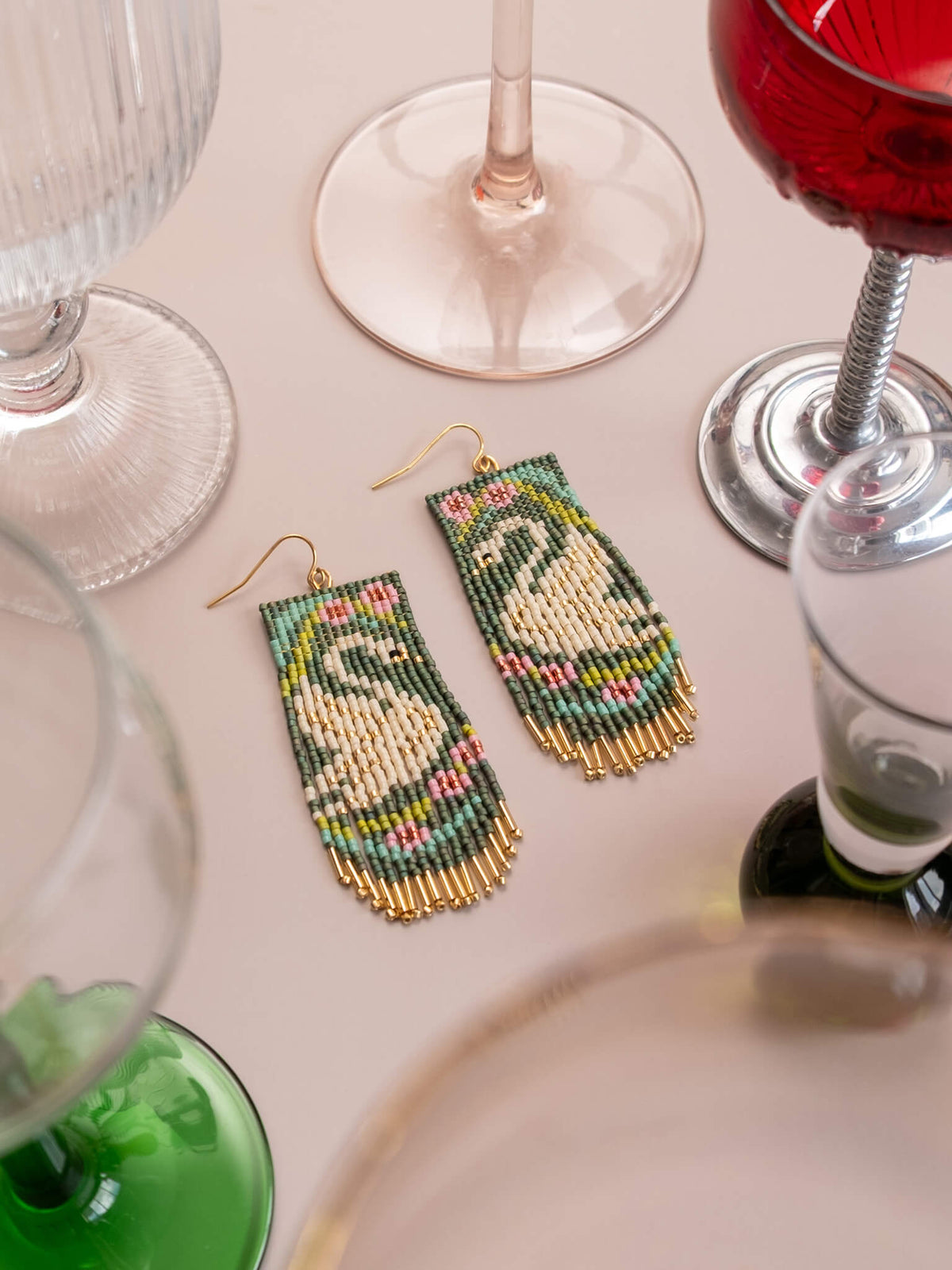 Swan Fringe Earrings (Green)